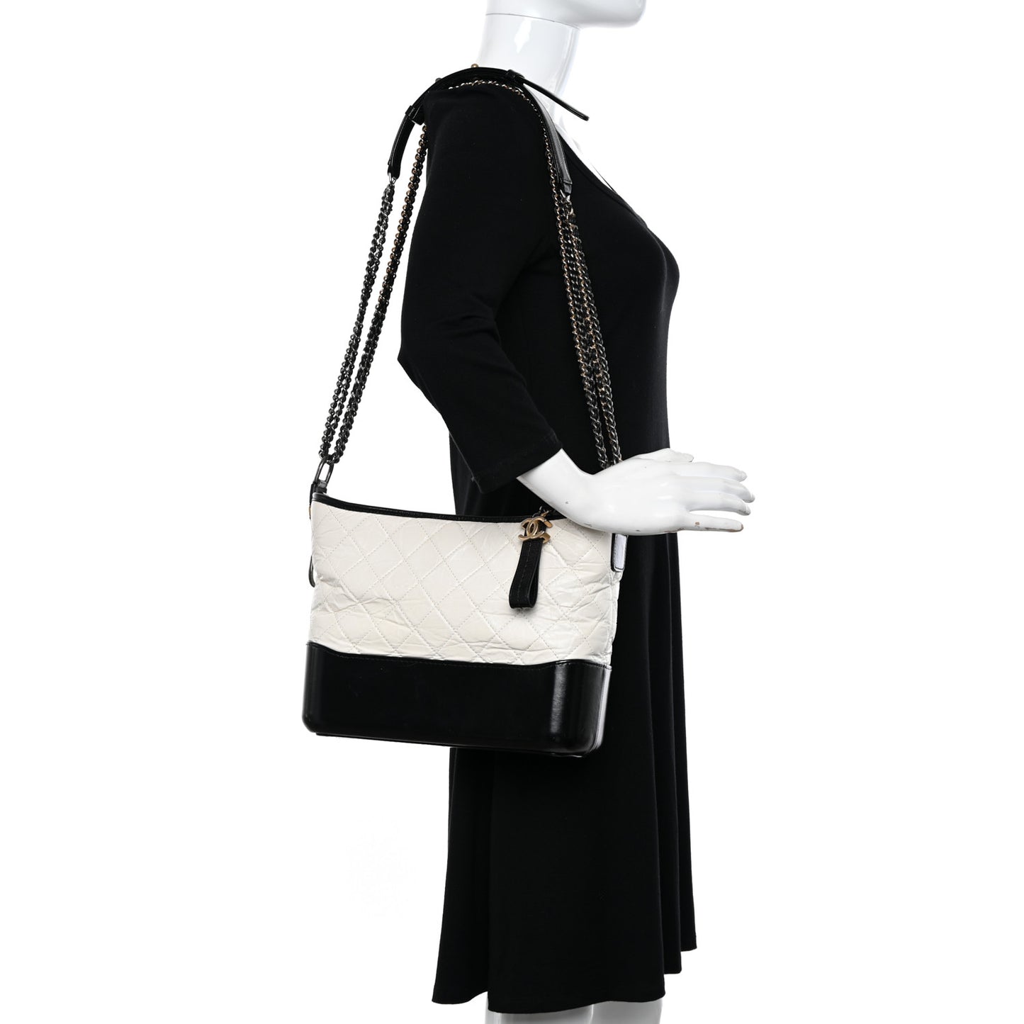 Aged Calfskin Quilted Medium Gabrielle Hobo Black White