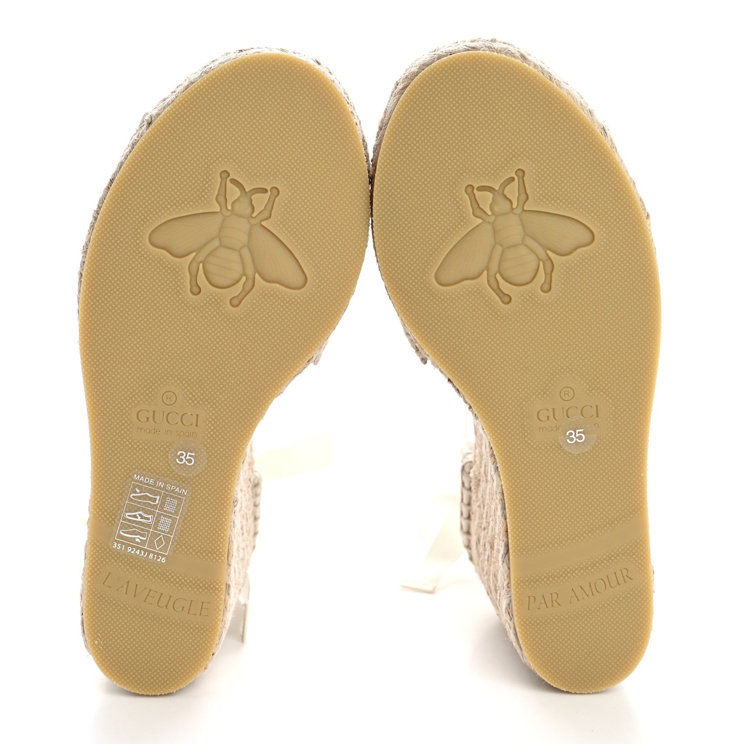 Gucci Monogram Patches Ankle Wrap Platform 35/120mm Espadrille Wedges 35 Beige White 6 of 12