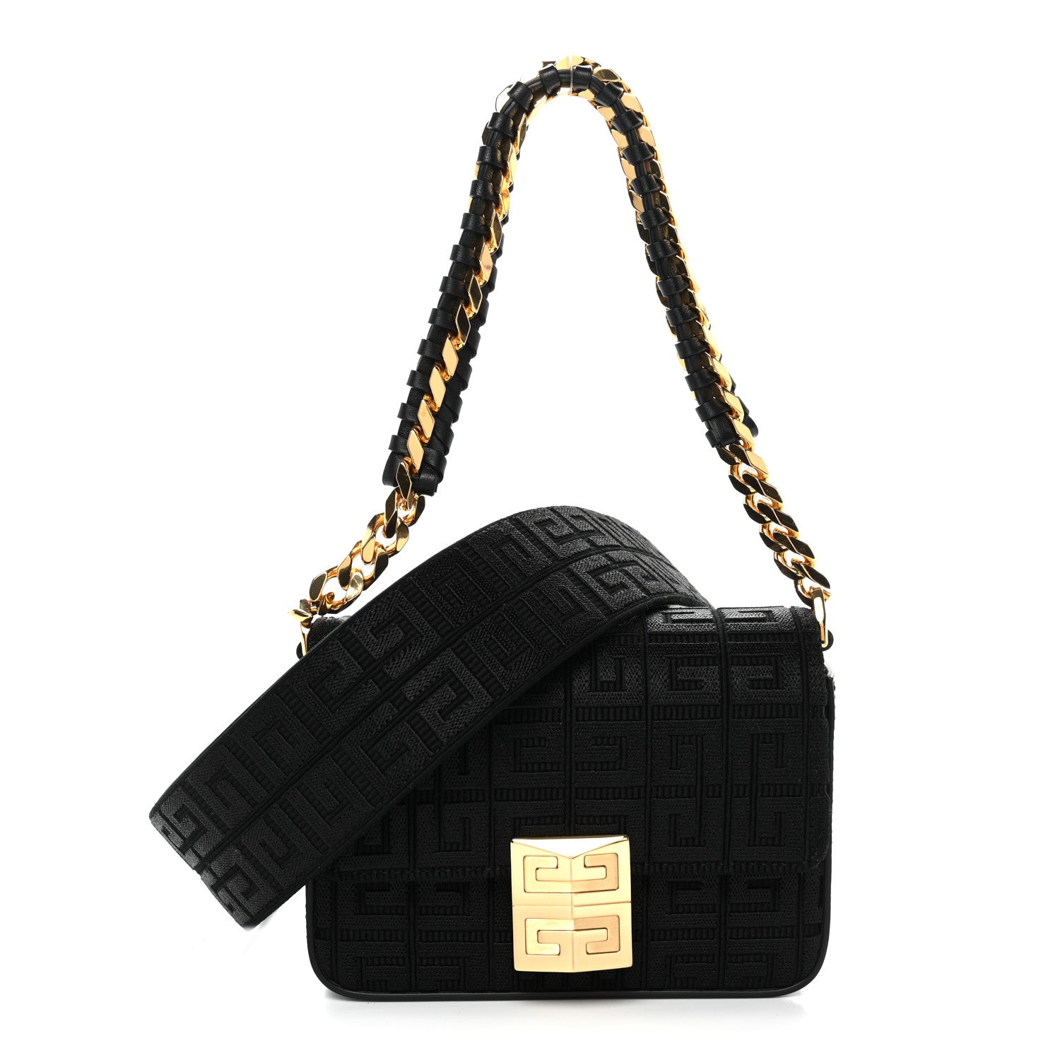 Givenchy Canvas Woven Embroidered Small 4G Bag With Chain Black