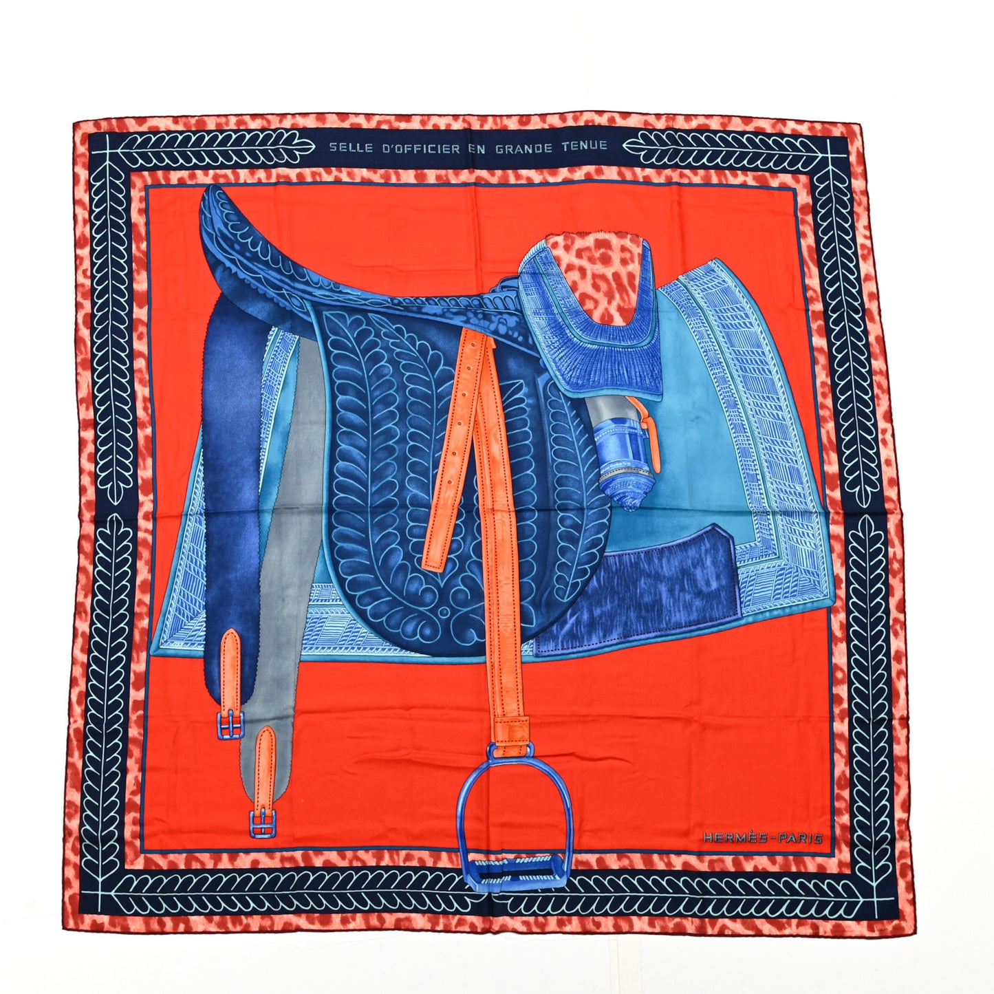 Cashmere Silk Selle D'Officier Shawl 140 Orange Bleu Corail