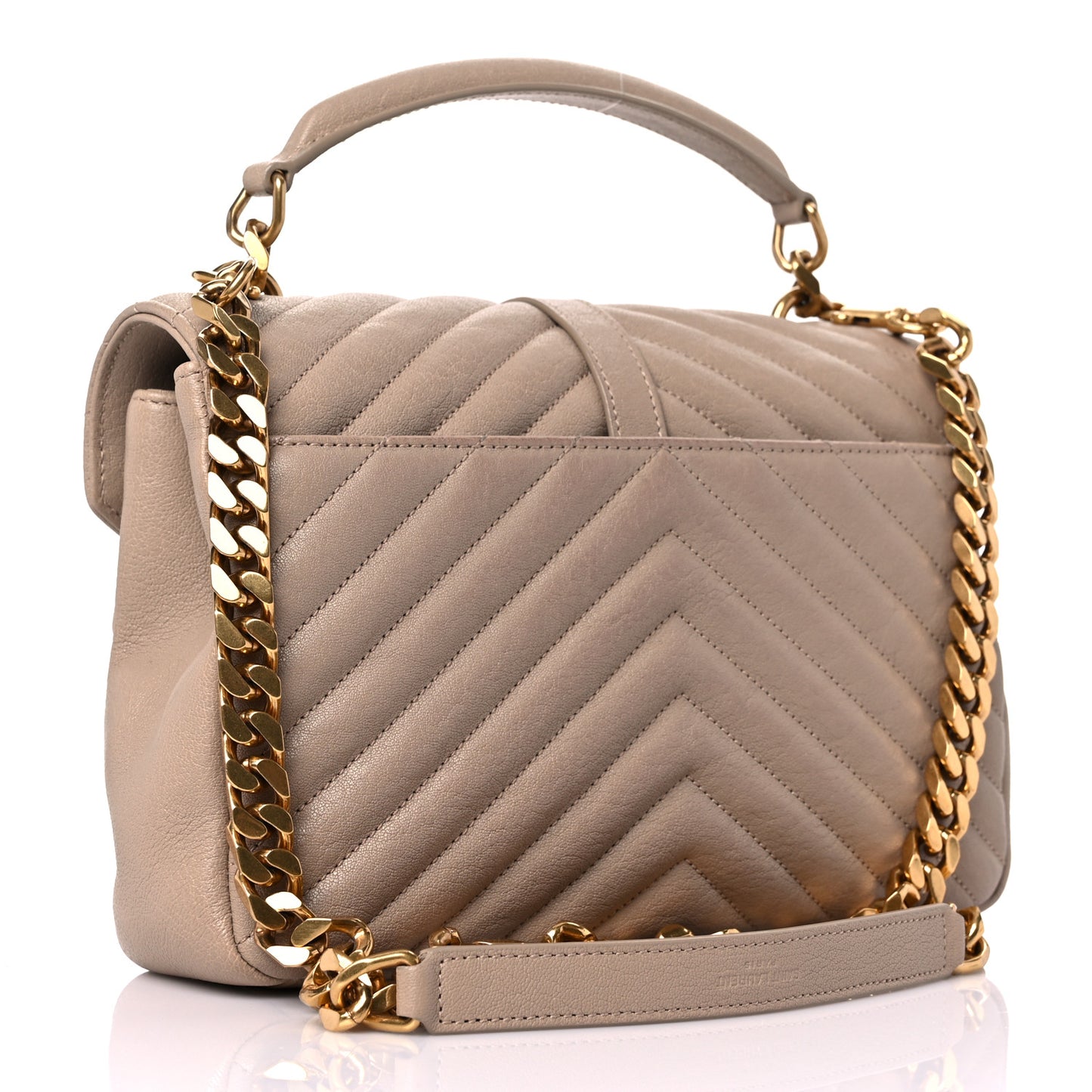 Sheepskin Matelasse Chevron Monogram Medium College Bag Dark Beige
