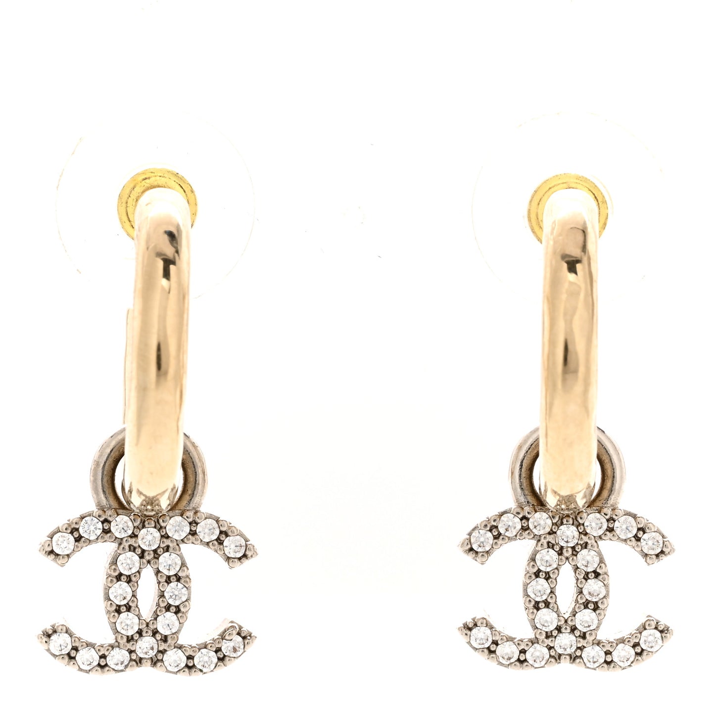 Metal Crystal CC Hoop Drop Earrings Gold
