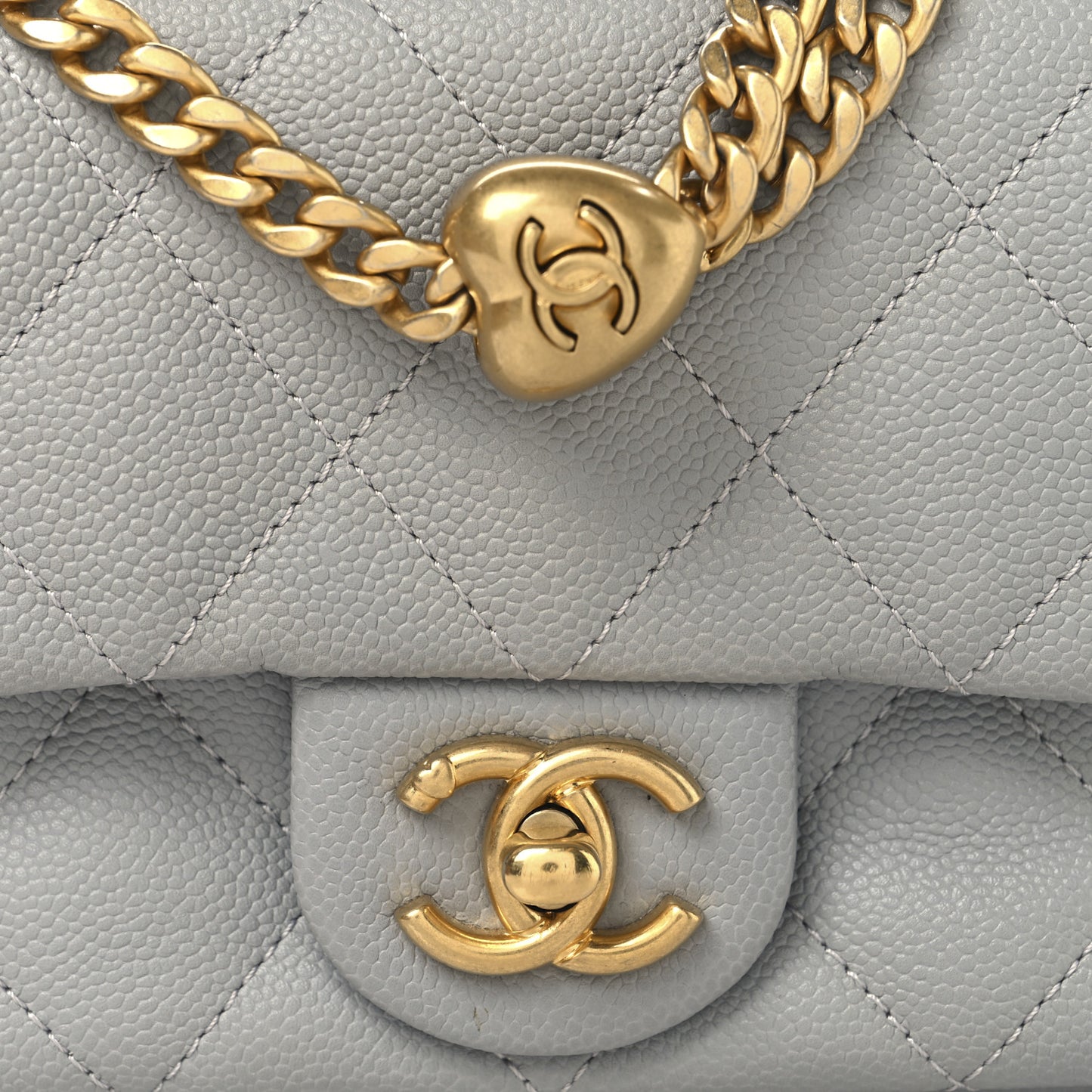 Caviar Quilted Mini Sweetheart Rectangular Flap Light Grey