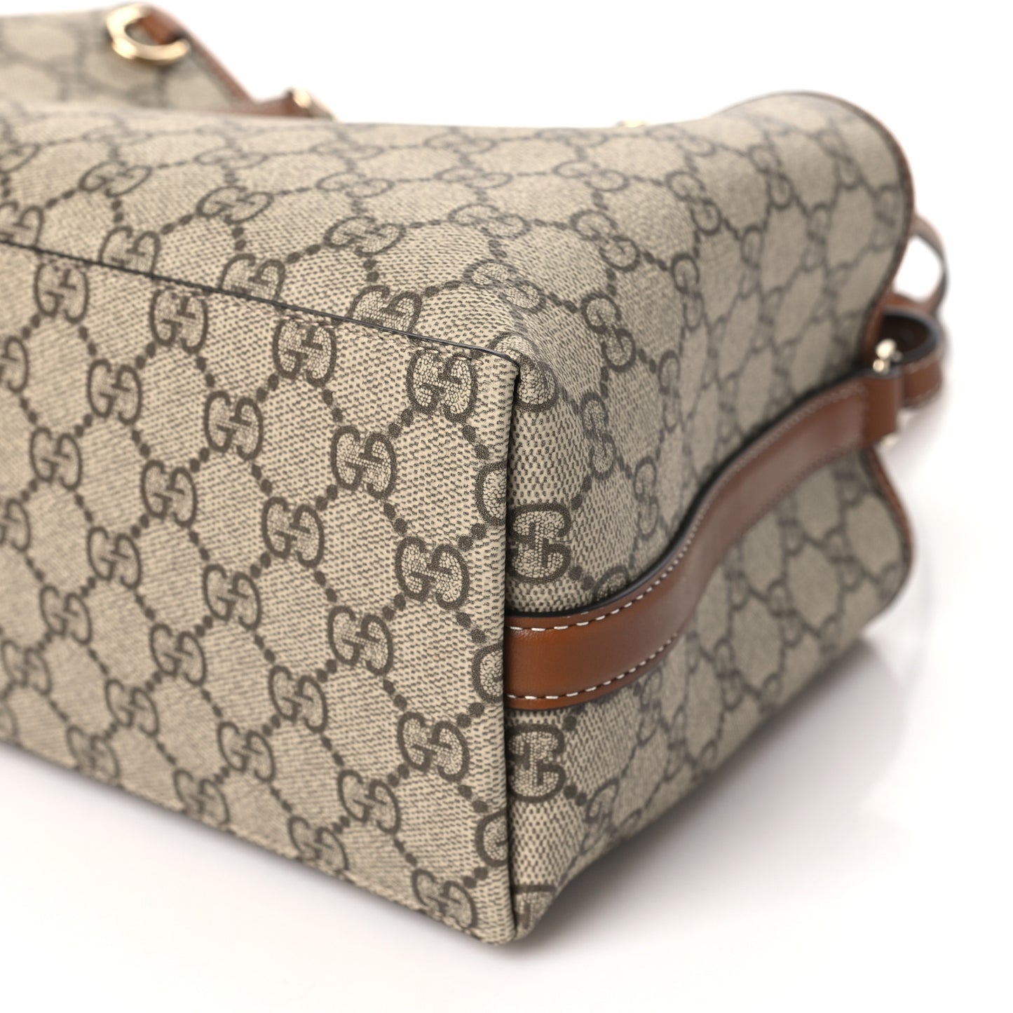 GG Supreme Monogram Emblem Small Tote Bag Beige Dark Brown