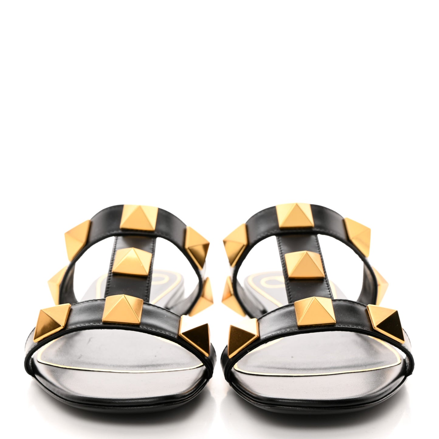 Calfskin Roman Stud Flat Slide Sandals 38 Black