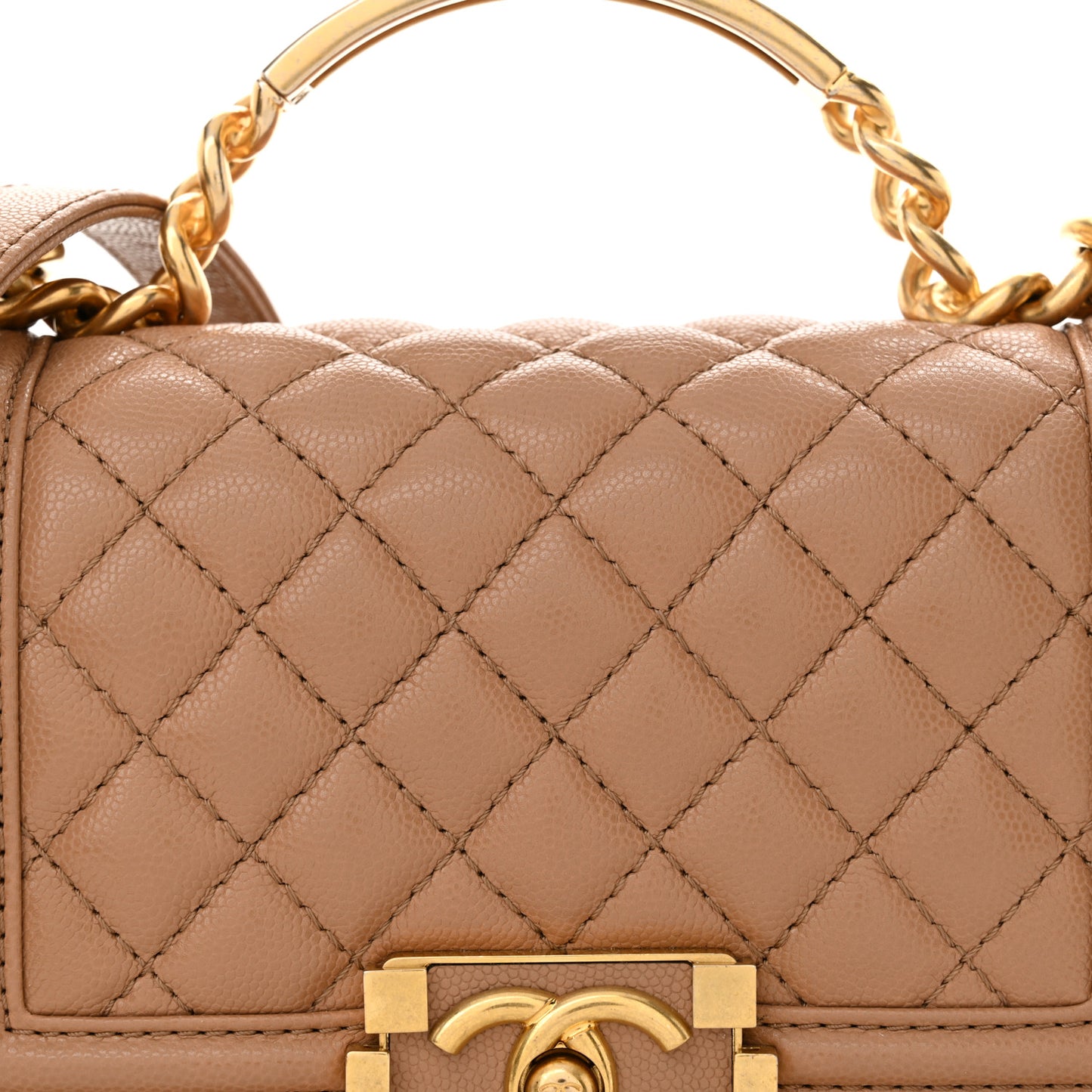 Caviar Quilted Small Top Handle Boy Flap Beige