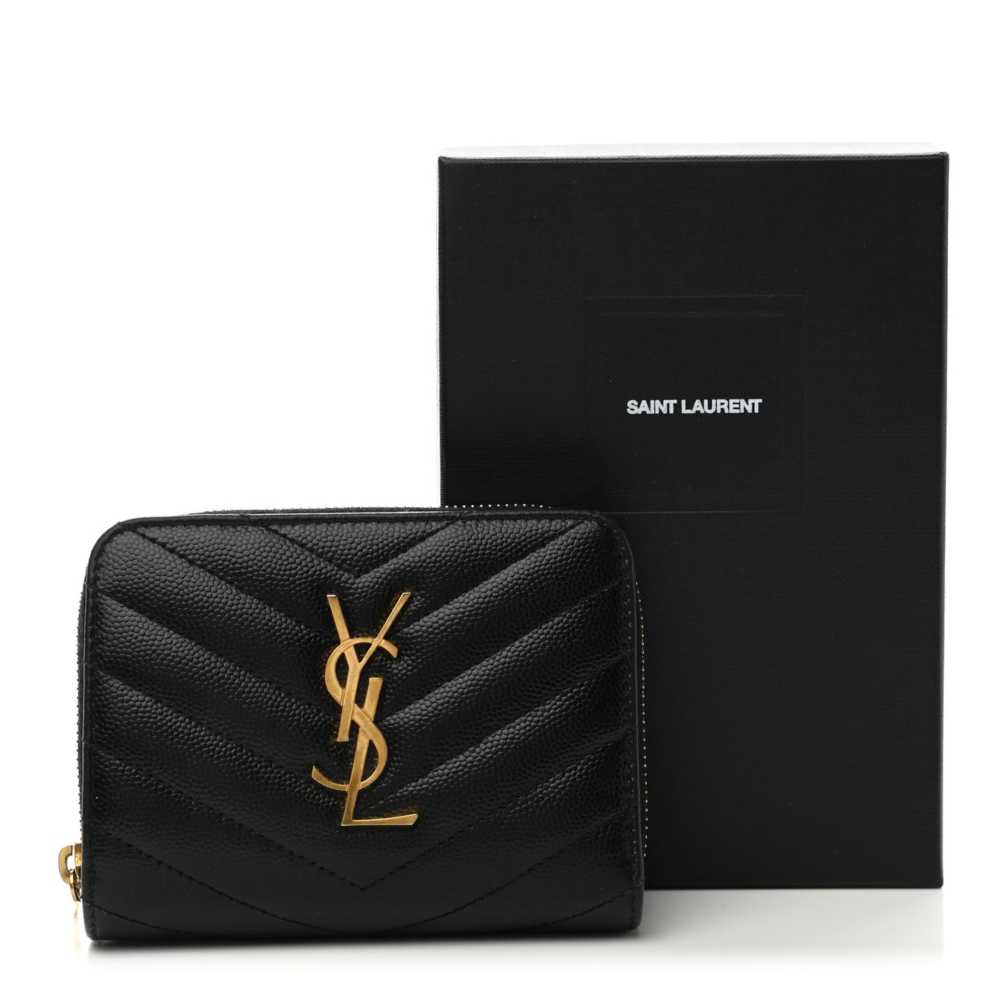 Grain De Poudre Matelasse Chevron Monogram Compact Zip Around Wallet Black