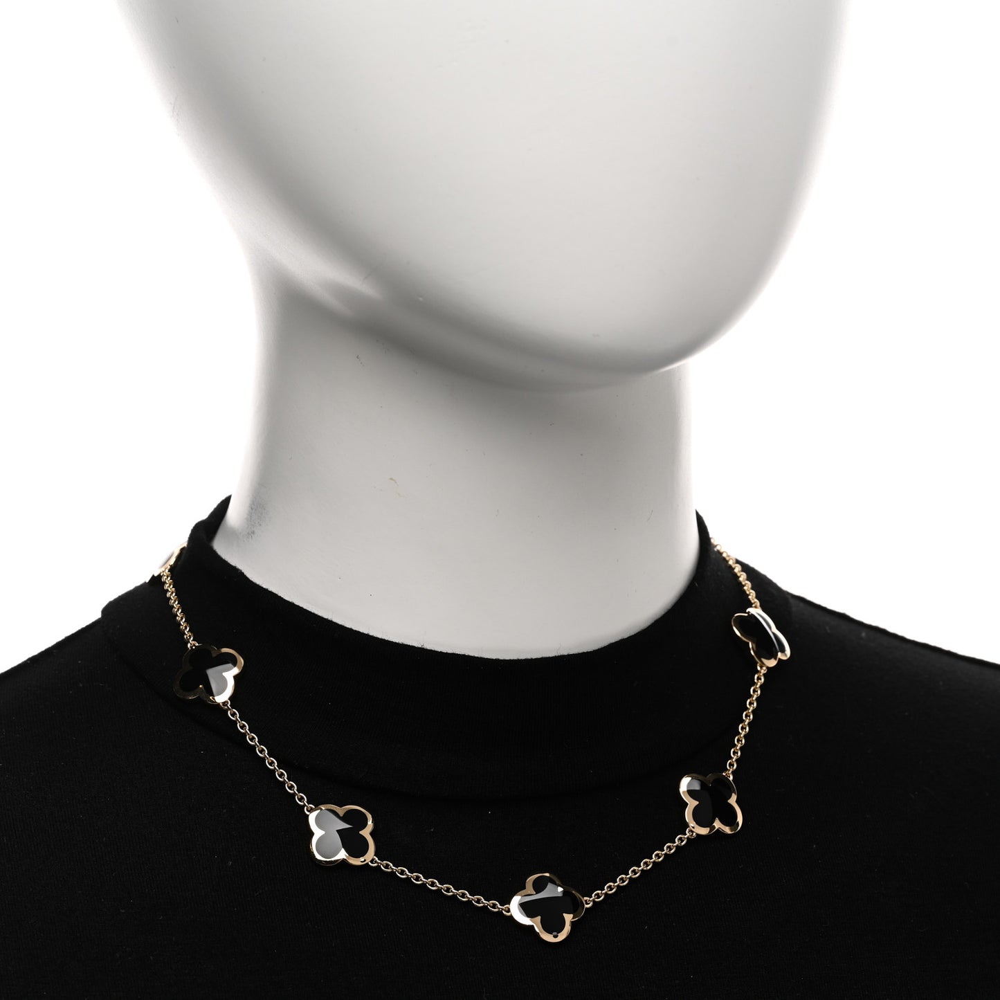 18K Yellow Gold Black Onyx Pure 9 Motifs Alhambra Necklace