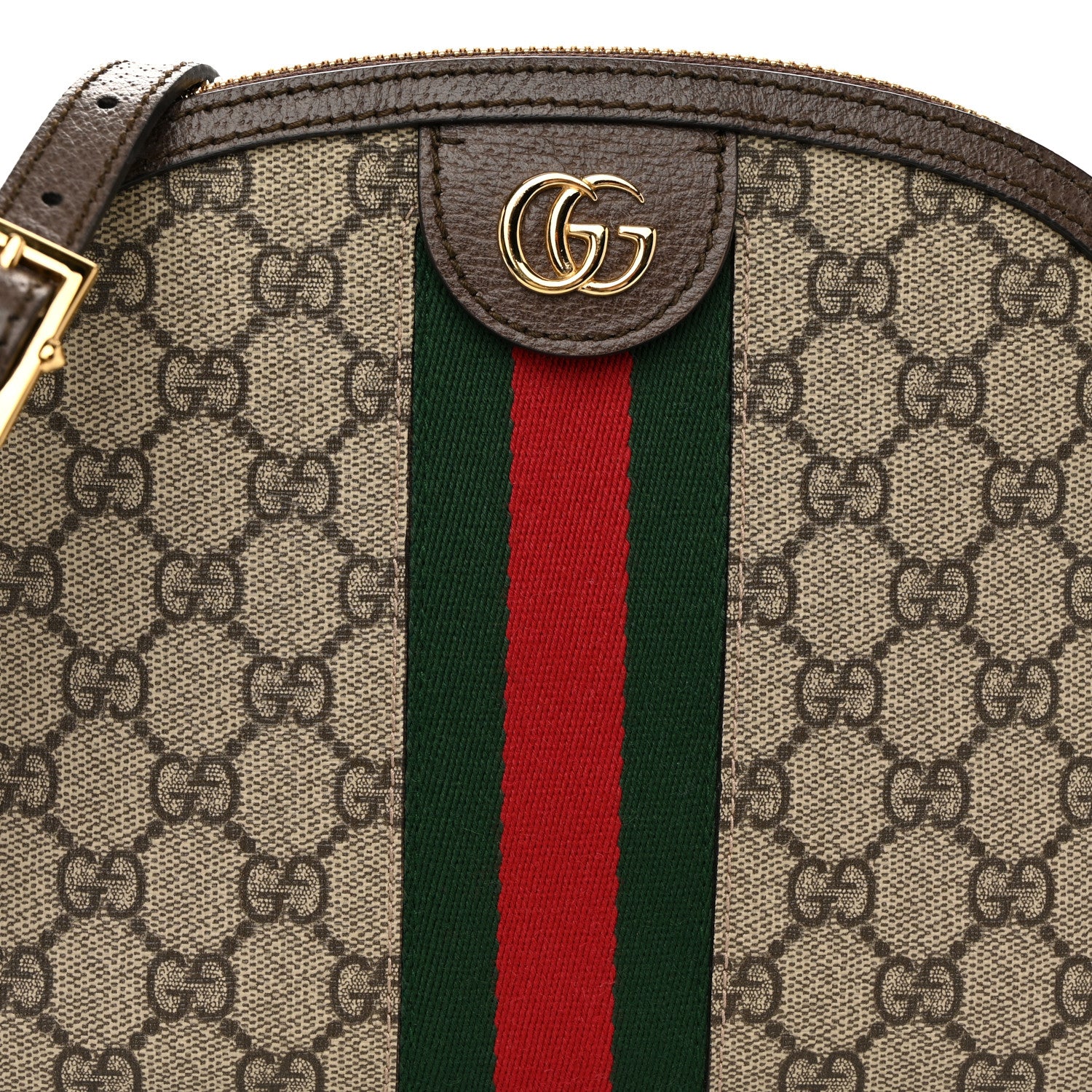 Gucci GG Supreme Monogram Textured Dollar Calfskin Web Small Ophidia Dome Shoulder Bag Beige Ebony New Acero 8 of 10