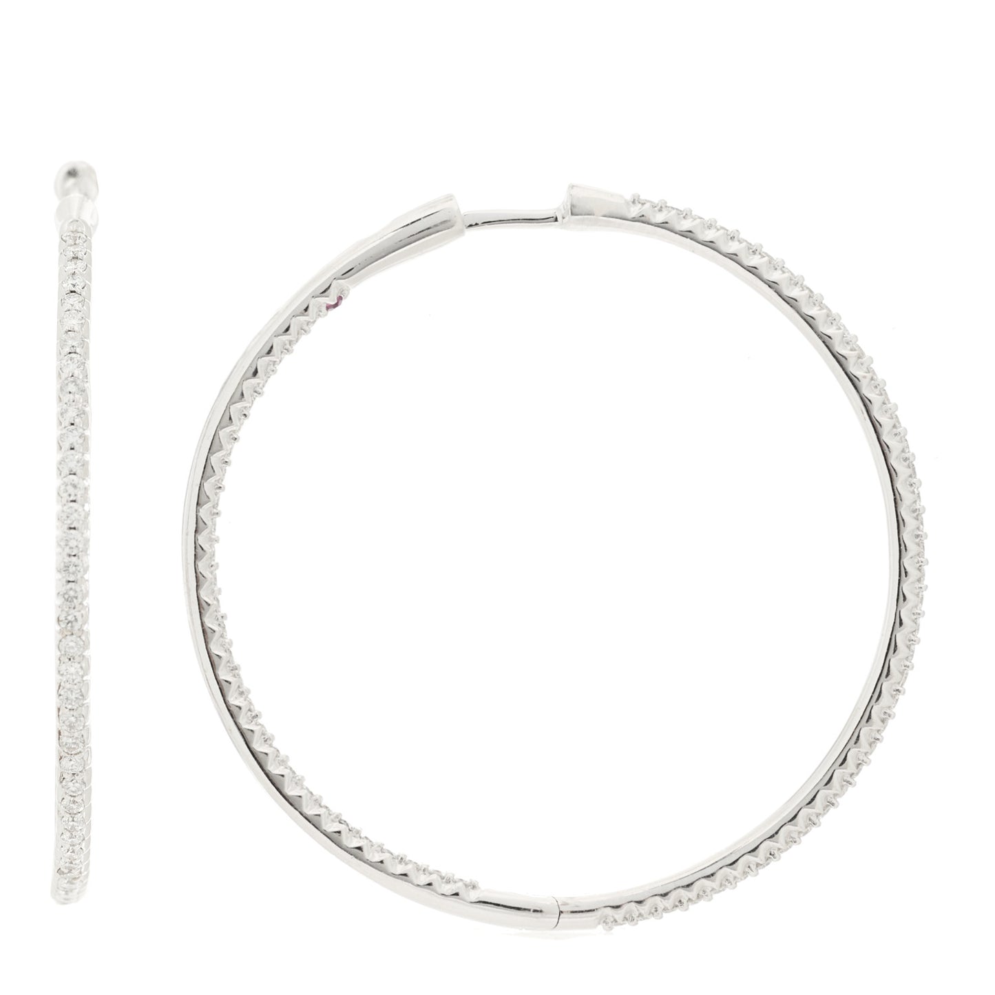 18K White Gold Diamond 1.34ctw Inside Outside Hoop Earrings
