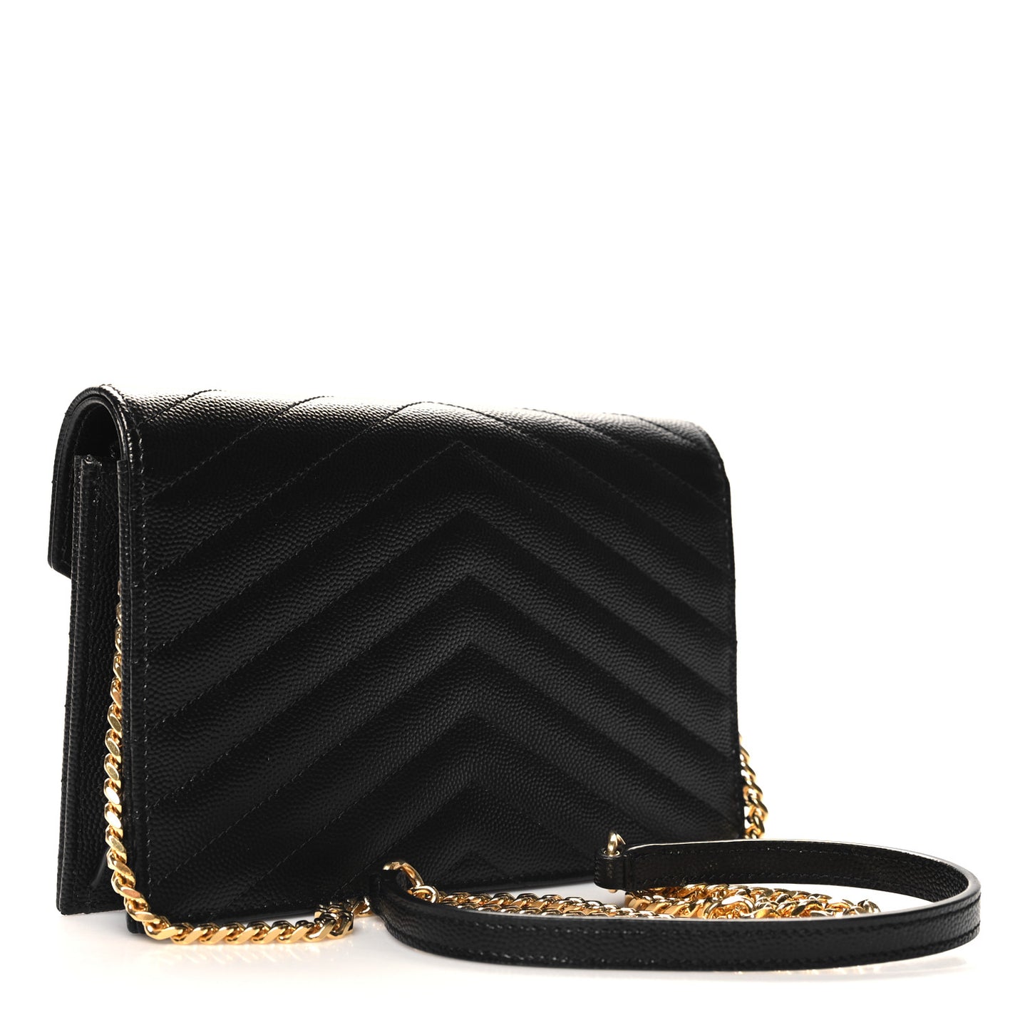 Grain De Poudre Matelasse Chevron Monogram Envelope Chain Wallet Black