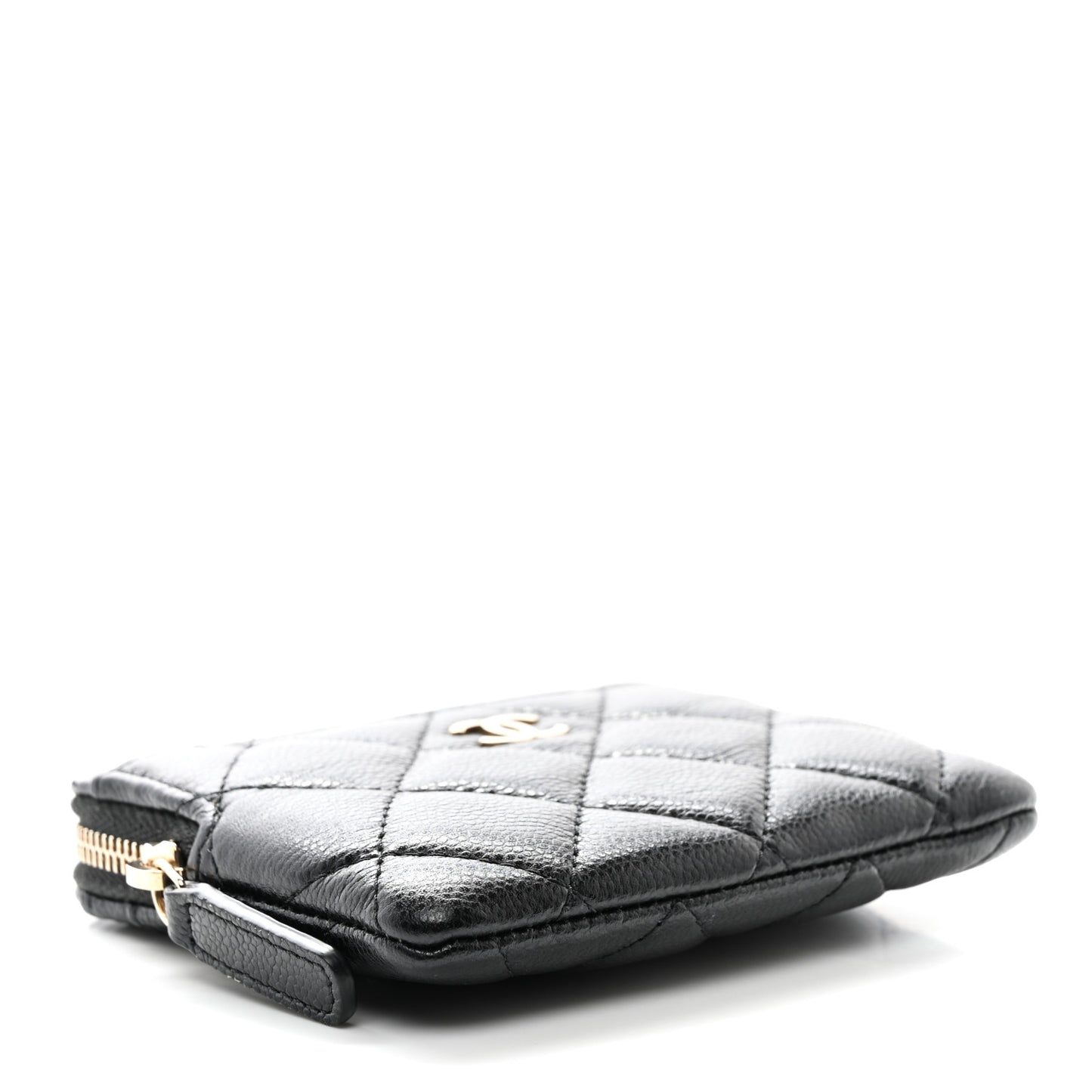 Caviar Quilted Zip Card Holder Wallet Black