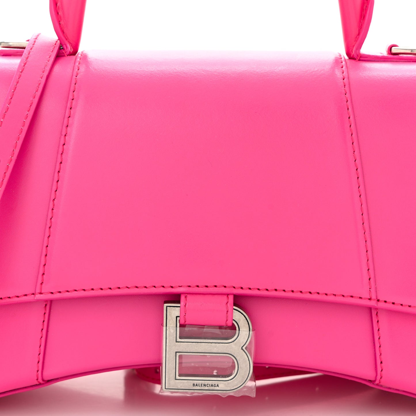 Shiny Box Calfskin Small Hourglass Top Handle Bag Acid Fuchsia