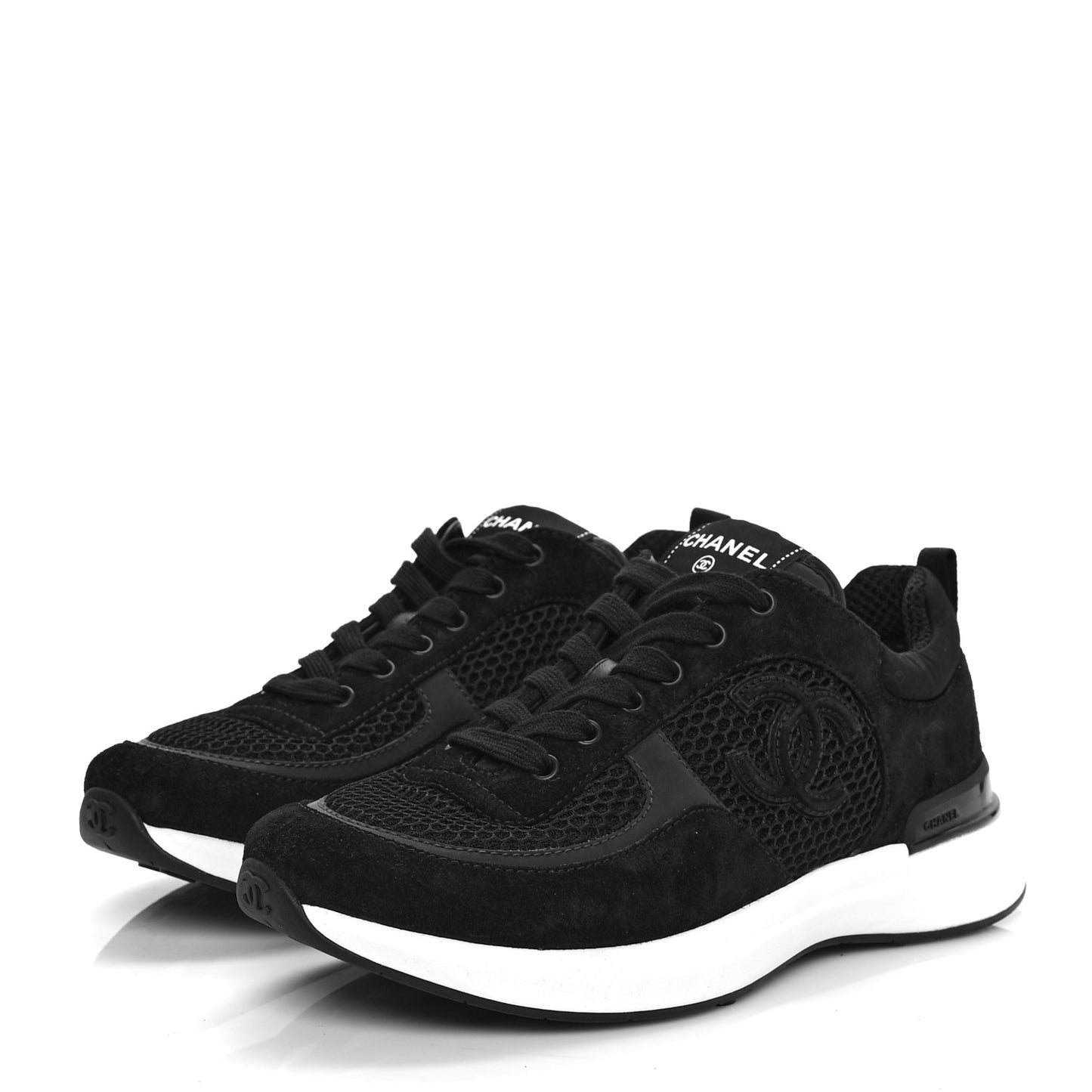 Calfskin Mesh Lycra Suede Womens Logo Sneakers 39.5 Black