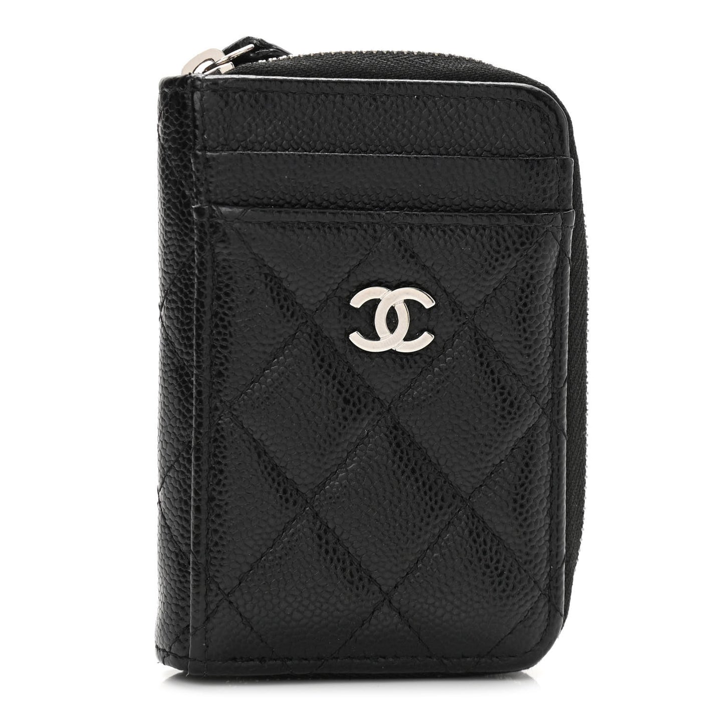 Caviar Quilted Zip Card Holder Black
