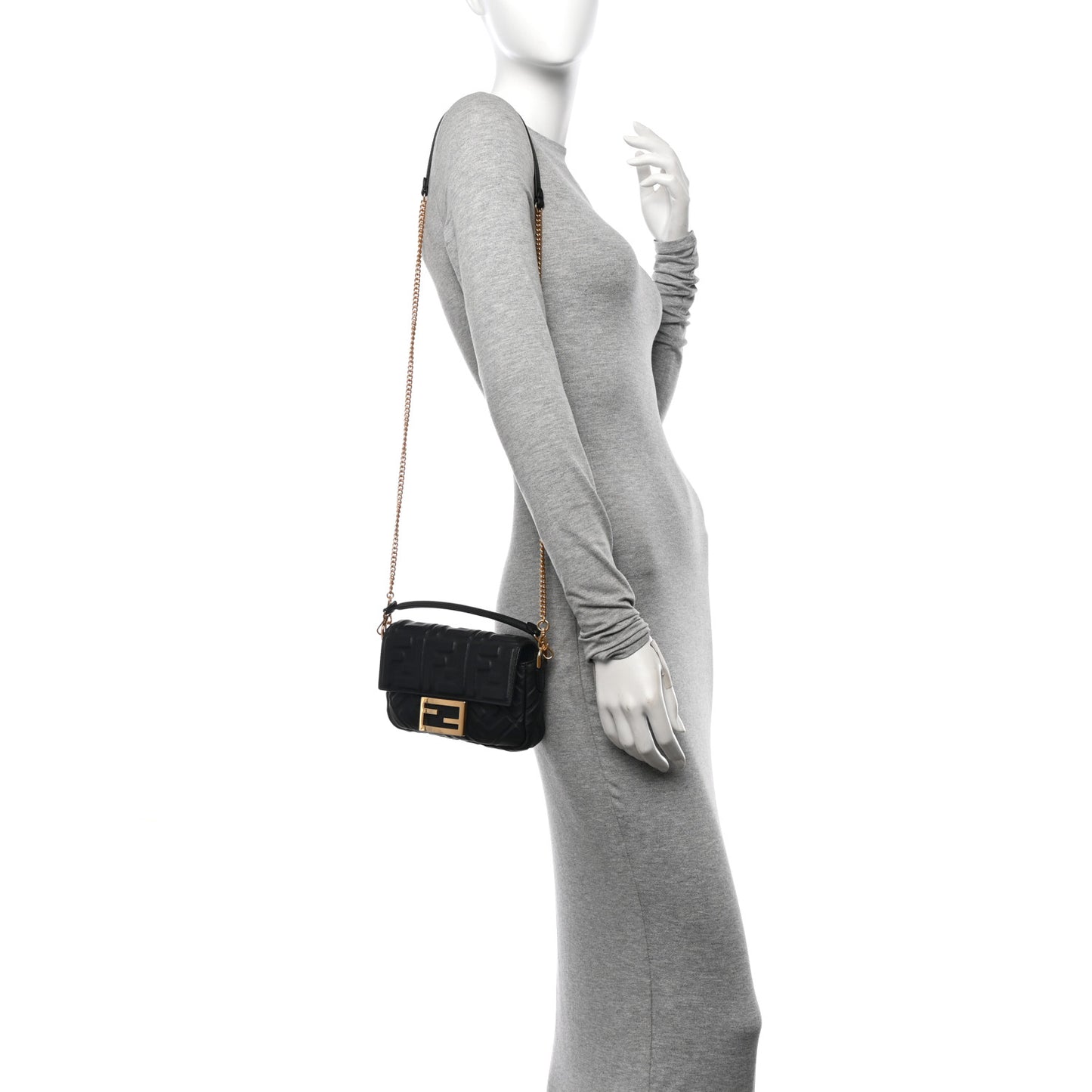 Nappa FF 1974 Embossed Mini Baguette Black