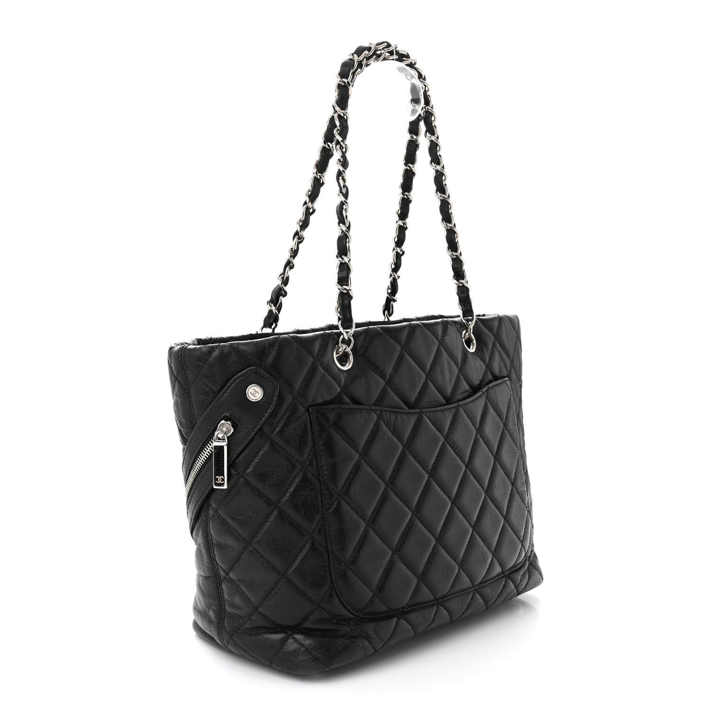 Aged Calfskin Quilted Large Cotton Club Tote Black