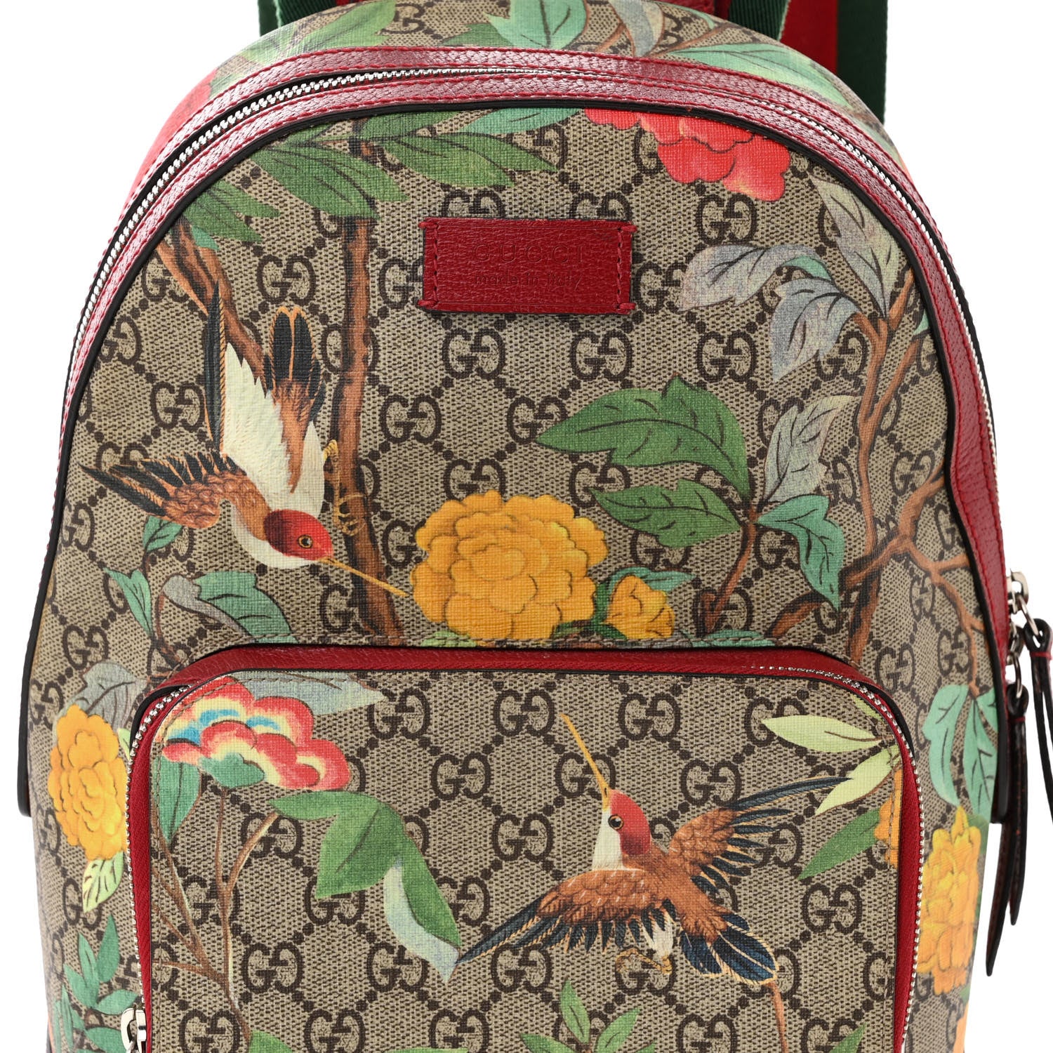 Gucci GG Supreme Monogram Tian Web Small Day Backpack Beige Multicolor Red 8 of 12