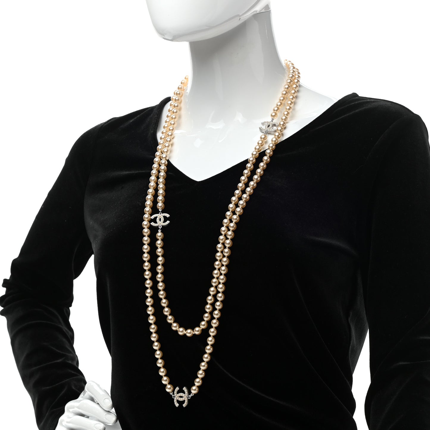 Pearl Multistrand CC Long Necklace Pearly White