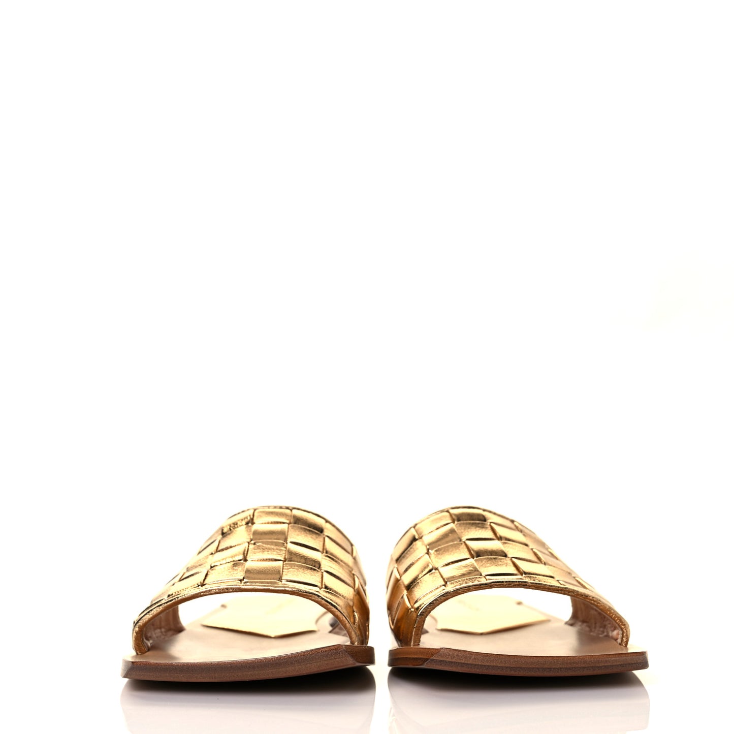 Laminated Nappa Intrecciato Squared Toe Flat Sandals 38.5 Gold