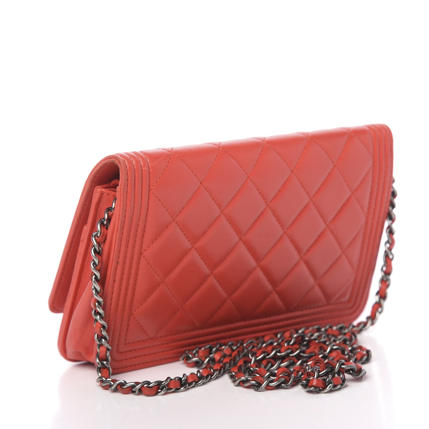 Lambskin Quilted Boy Wallet On Chain WOC Red