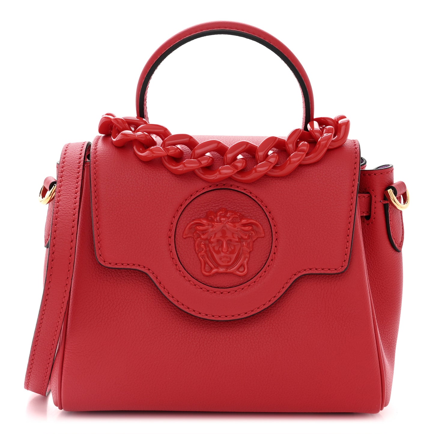 Grained Calfskin Small La Medusa Top Handle Bag Red