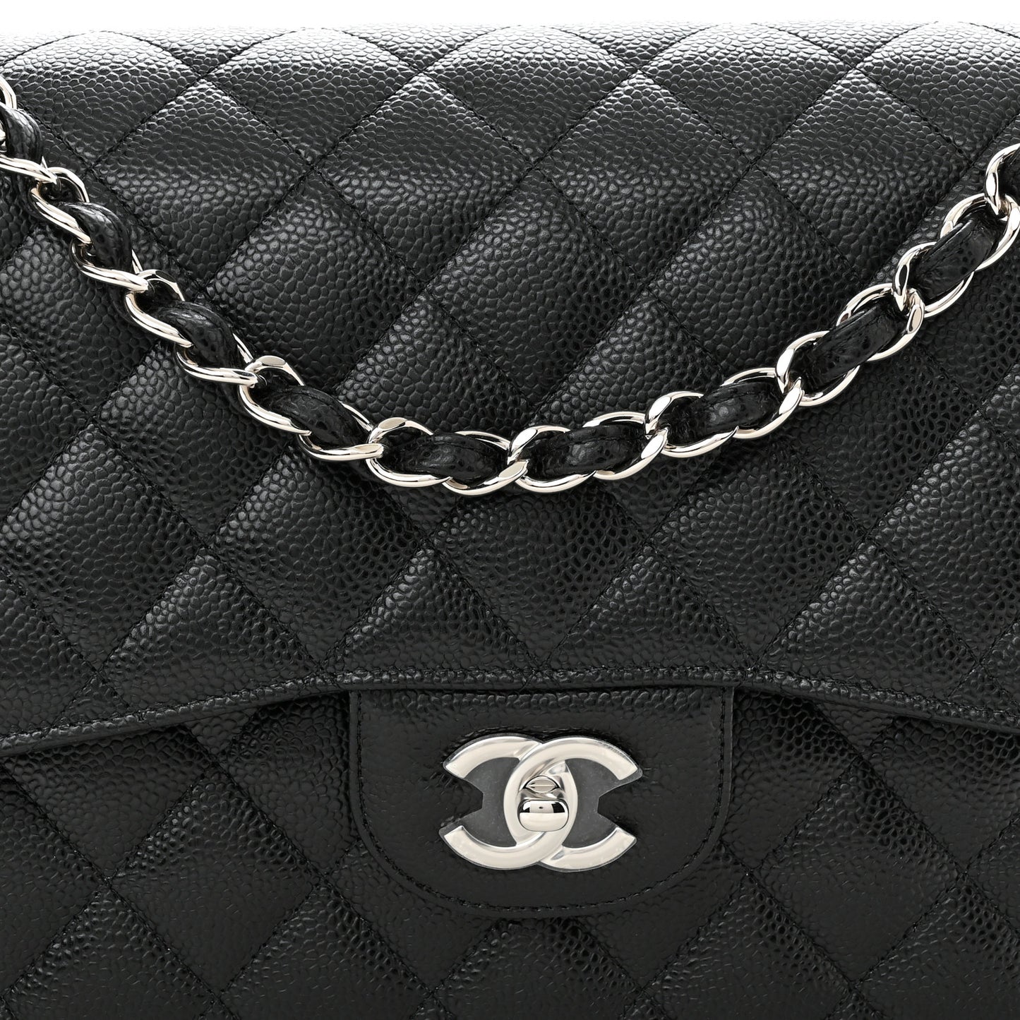 Caviar Quilted Jumbo Double Flap Black