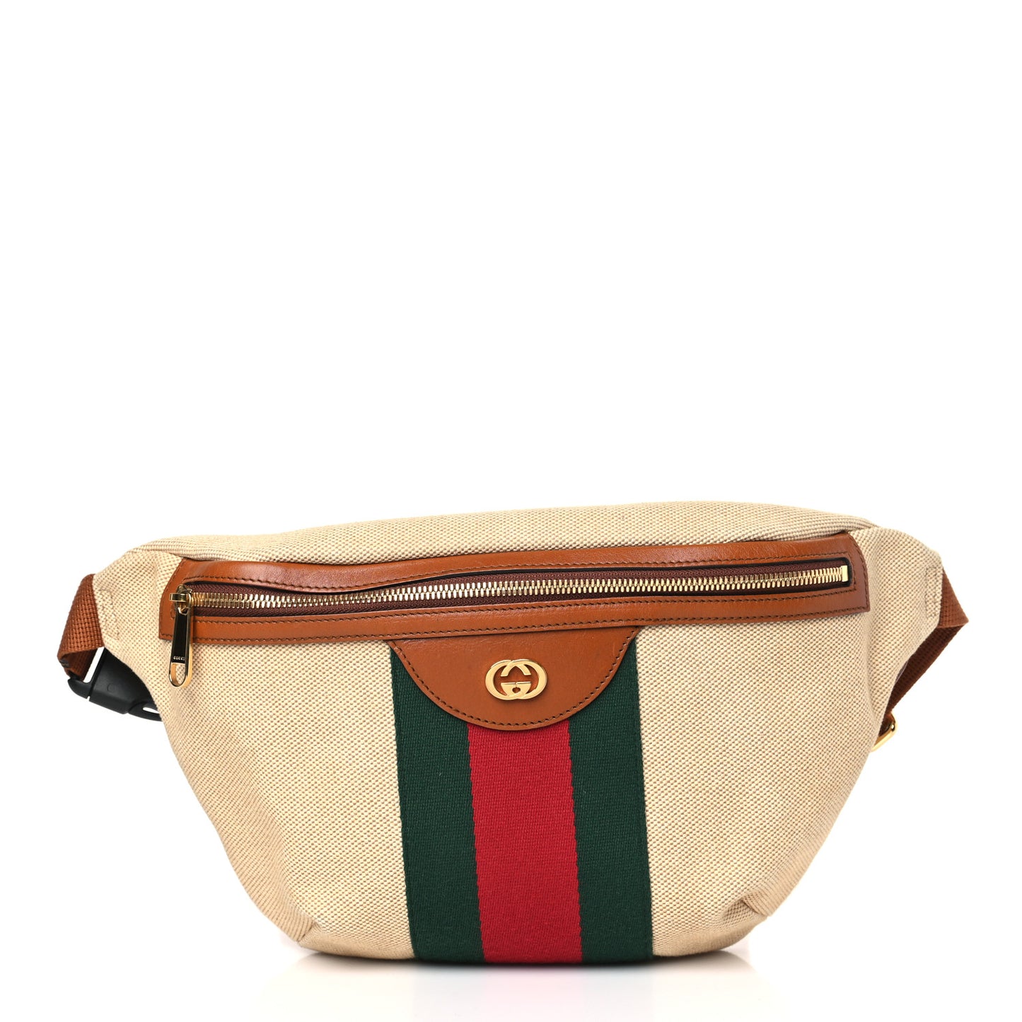 Vintage Canvas Web Belt Bag Sand Cuir