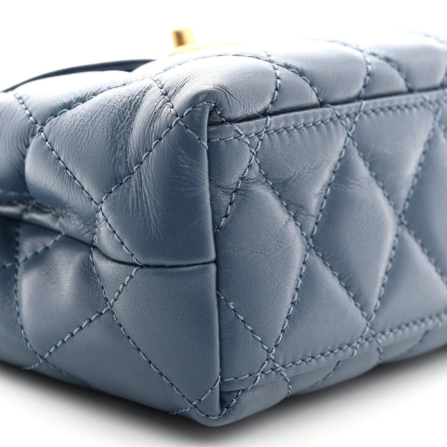 Shiny Aged Calfskin Quilted Nano Kelly Shopper Dark Blue