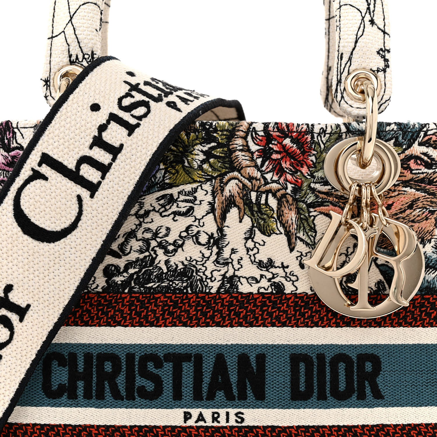 Christian Dior Canvas Constellation Embroidered Medium Lady D-Lite Latte Multicolor 8 of 11