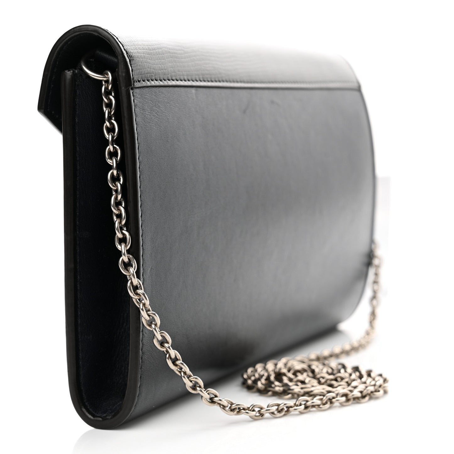 Smooth Calfskin Tri-Color Clutch on a Chain Black