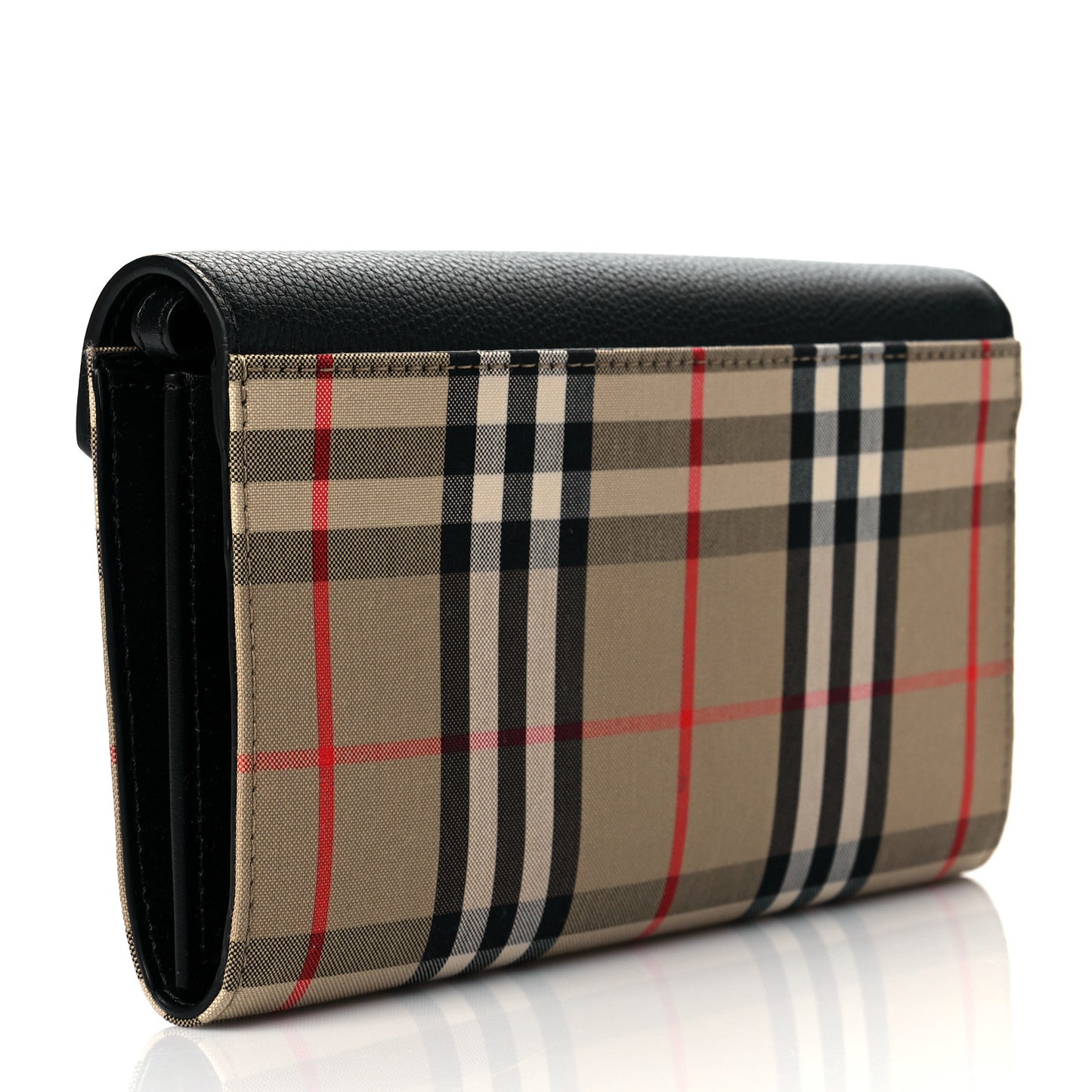 Grainy Calfskin Vintage Check Wallet With Detachable Strap Black