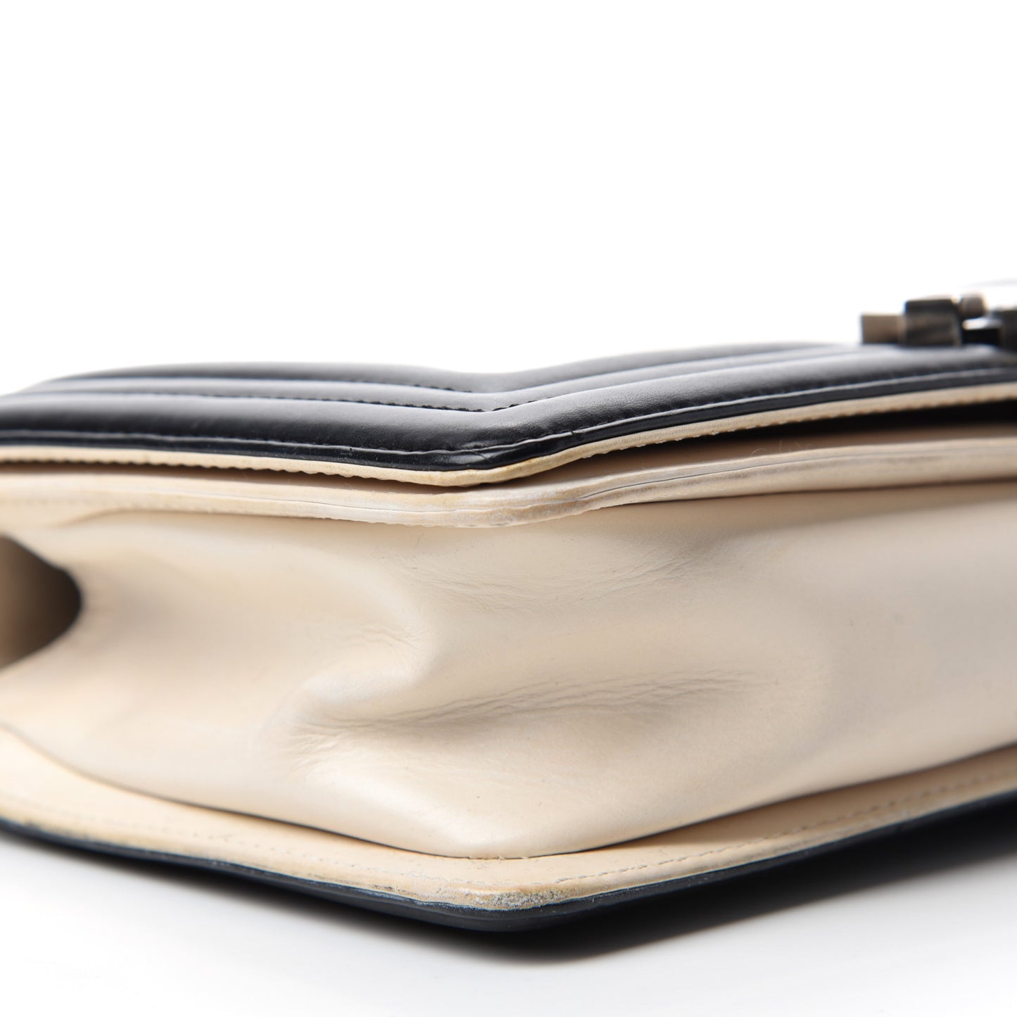 Glazed Calfskin Medium Boy Flap White Black