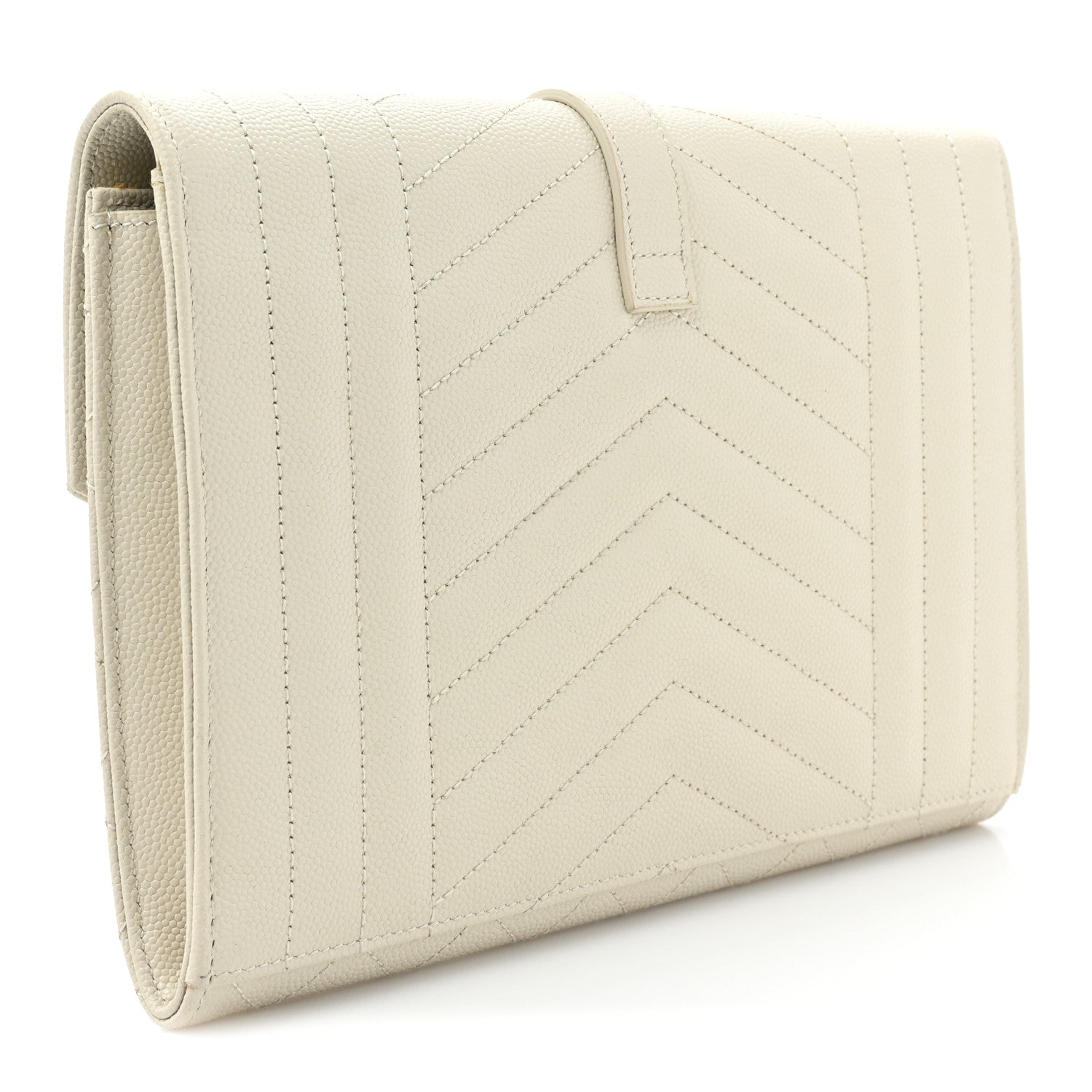 Saint Laurent Grain De Poudre Textured Mixed Matelasse Triquilt Monogram Clutch Blanc Vintage 3 of 17