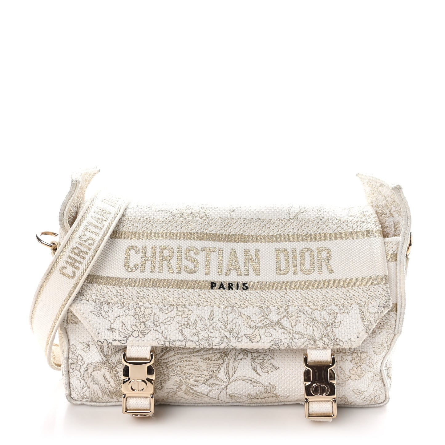 Canvas Embroidered Toile De Jouy Small Diorcamp Messenger White Gold