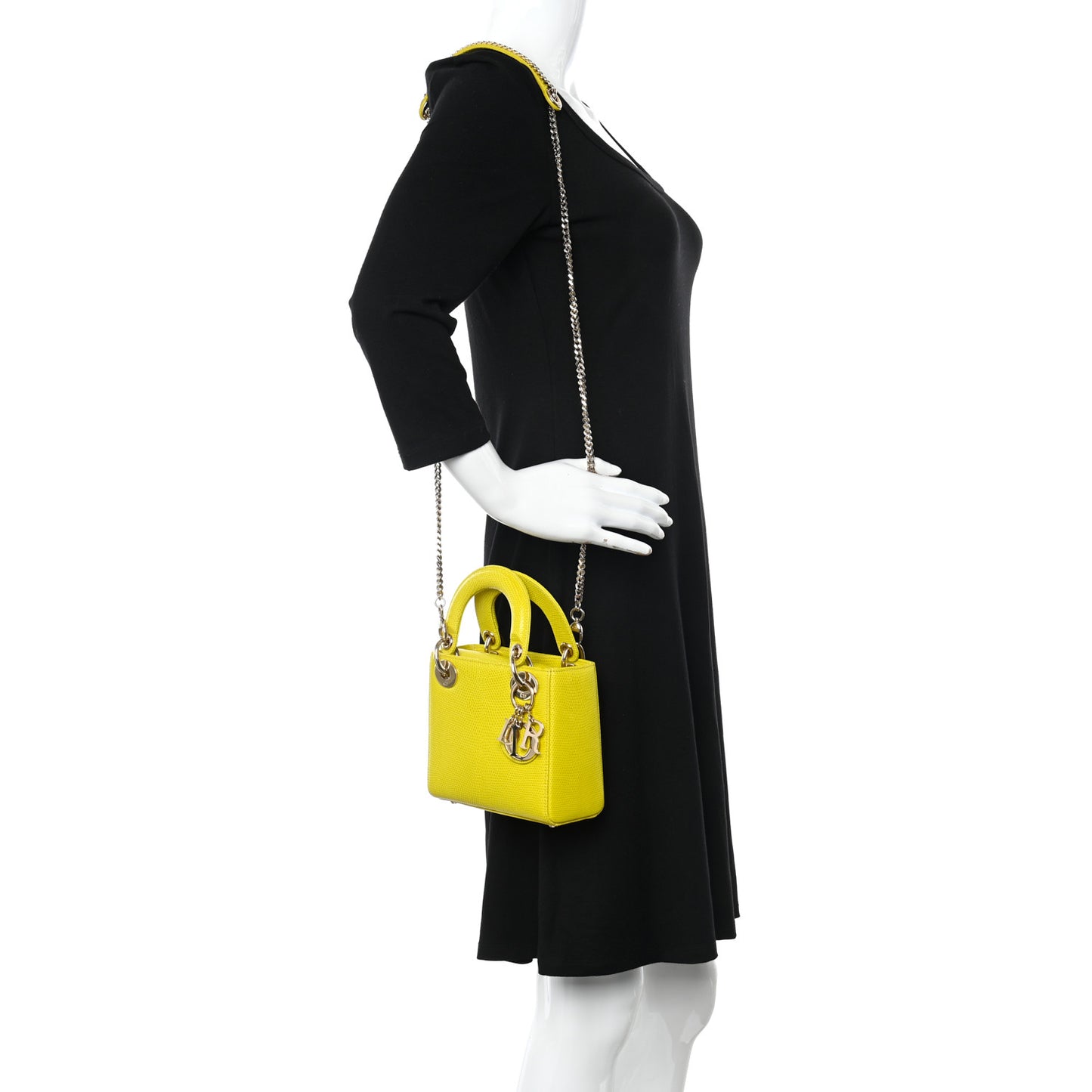 Lizard Mini Lady Dior Yellow