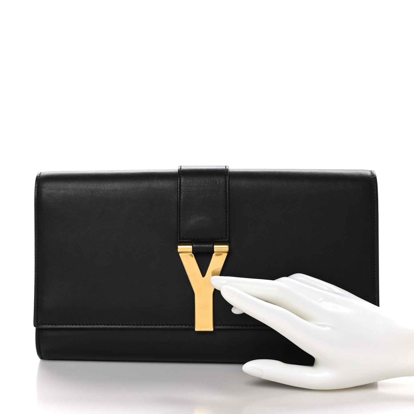 SAINT LAURENT Calfskin Classic Y Ligne Clutch Black