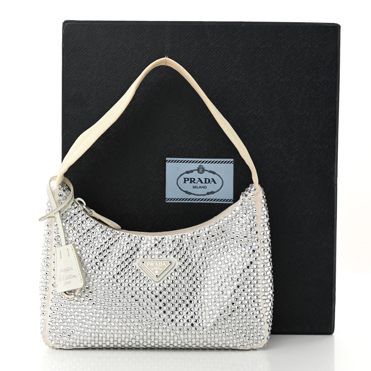 Satin Crystal Mini Re-Edition 2000 Bag White