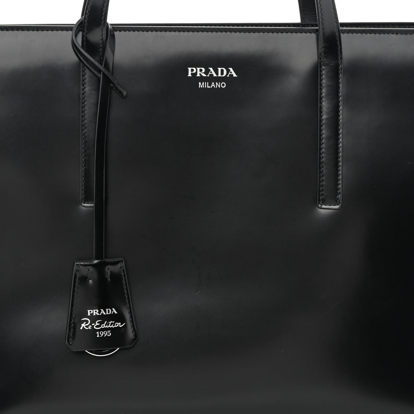 Spazzolato Large Re-Edition 1995 Double Handle Handbag Black