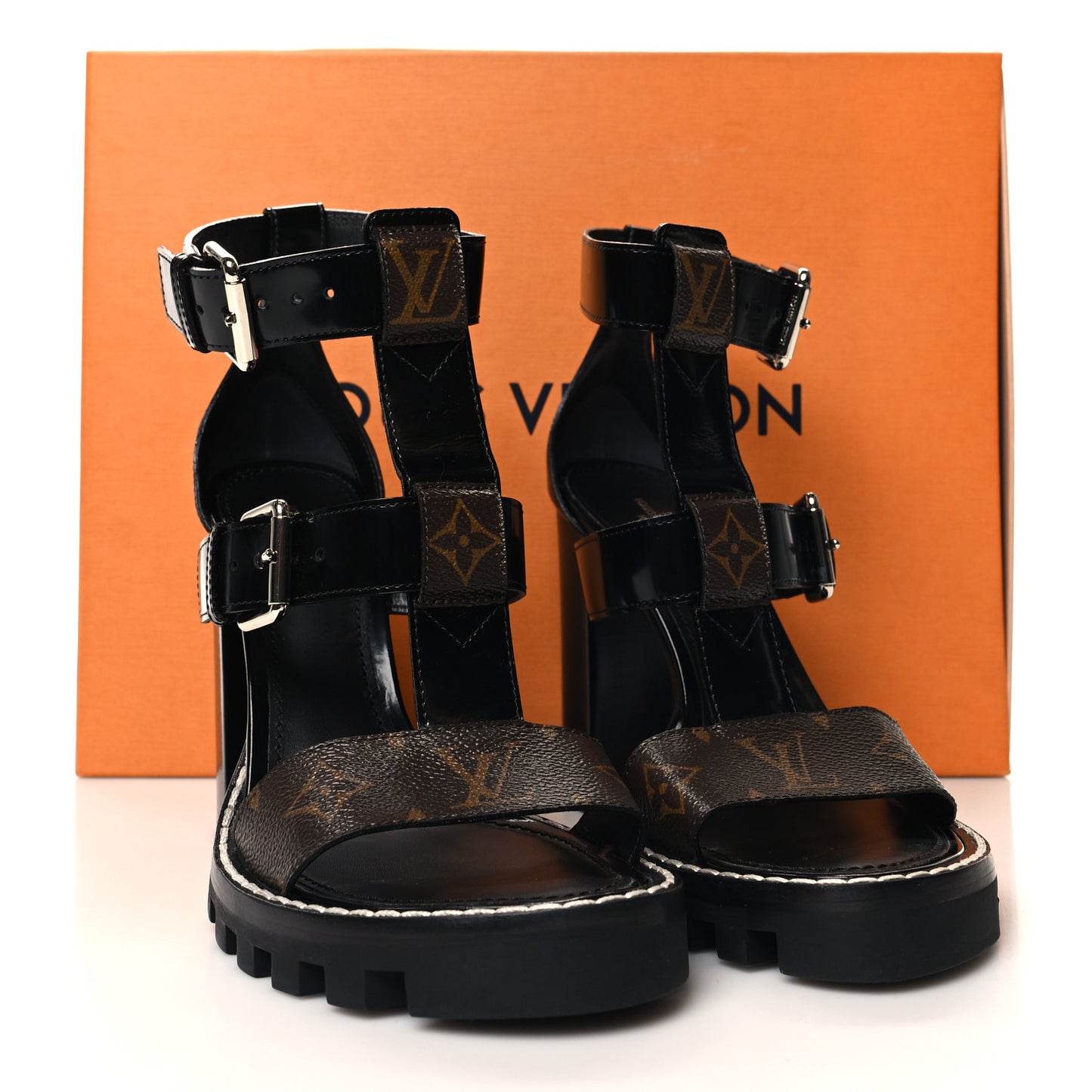 LOUIS VUITTON Patent Calfskin Monogram Star Trail Sandal 40 Black