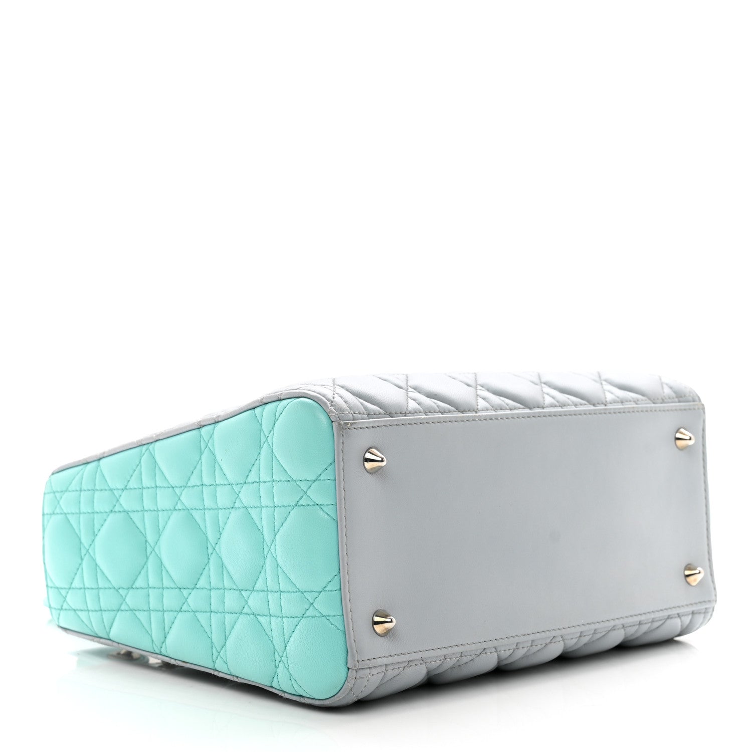 Christian Dior Lambskin Cannage Medium Bi-Color Lady Dior Grey Turquoise 4 of 13