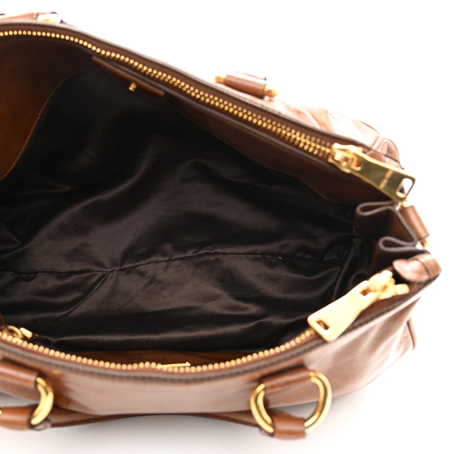 Vitello Shine Top Handle Satchel Brown