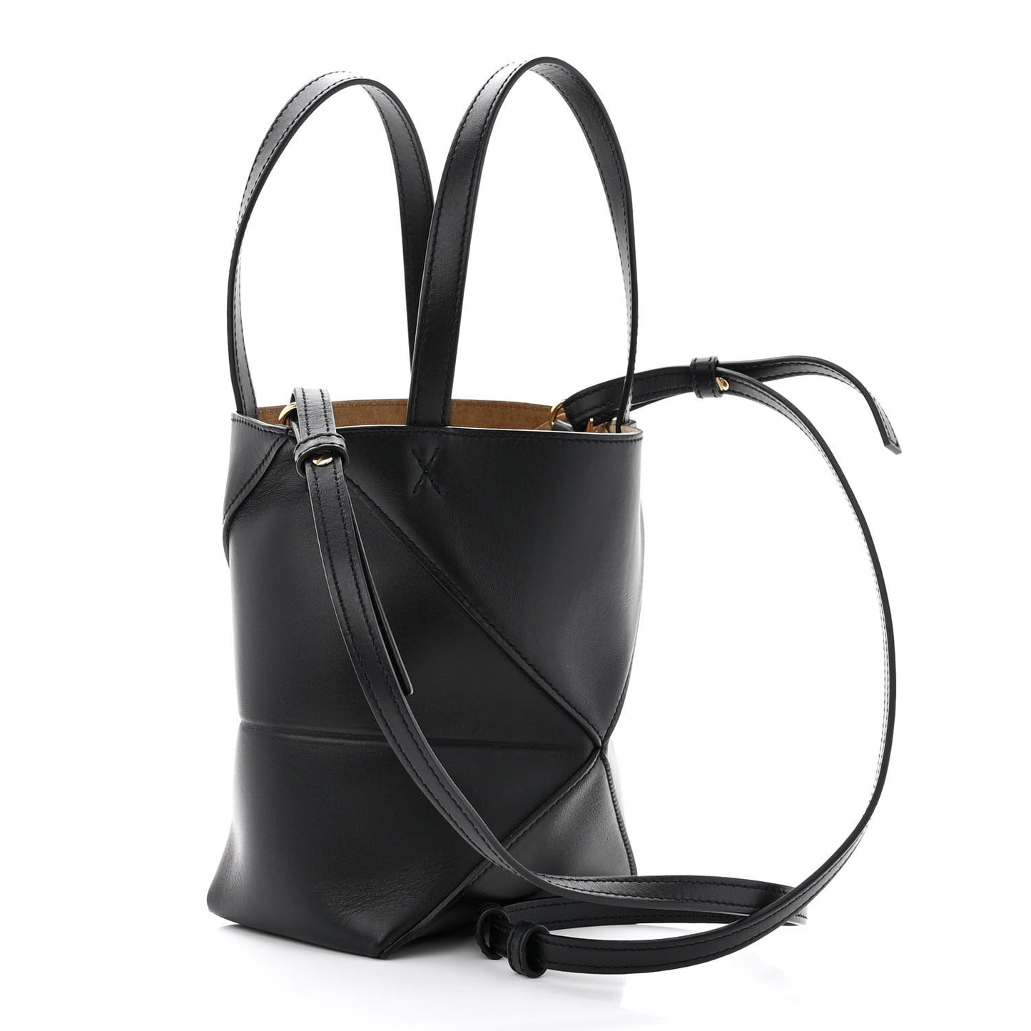 Shiny Calfskin Mini Puzzle Fold Tote Black