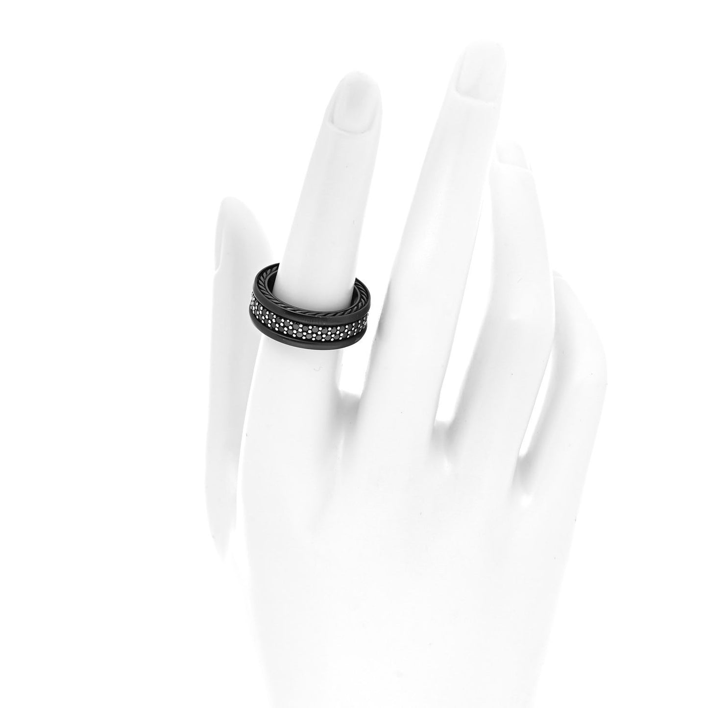 Titanium Sterling Silver Black Diamond Streamline Two-Row Band Ring 55 7.25