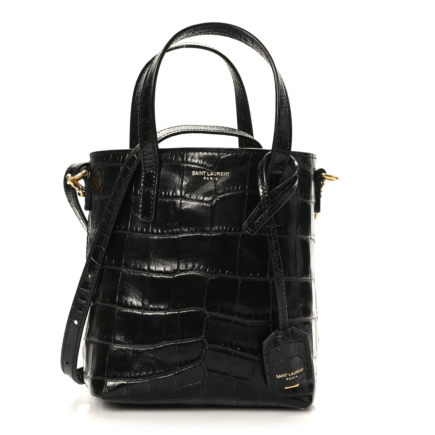 Saint Laurent Calfskin Crocodile Embossed Paris Mini Toy Shopper Tote Black 1 of 10