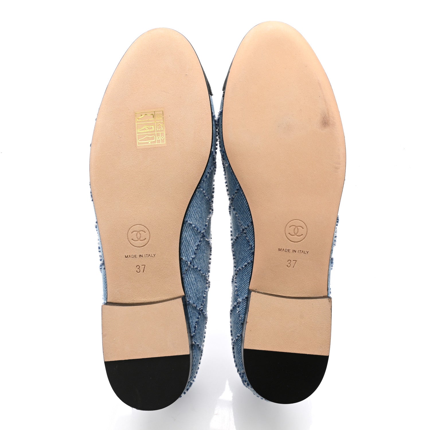 Chanel Denim Embroidered Grosgrain CC Cap Toe Ballerina Flats 37 Blue Black 5 of 10