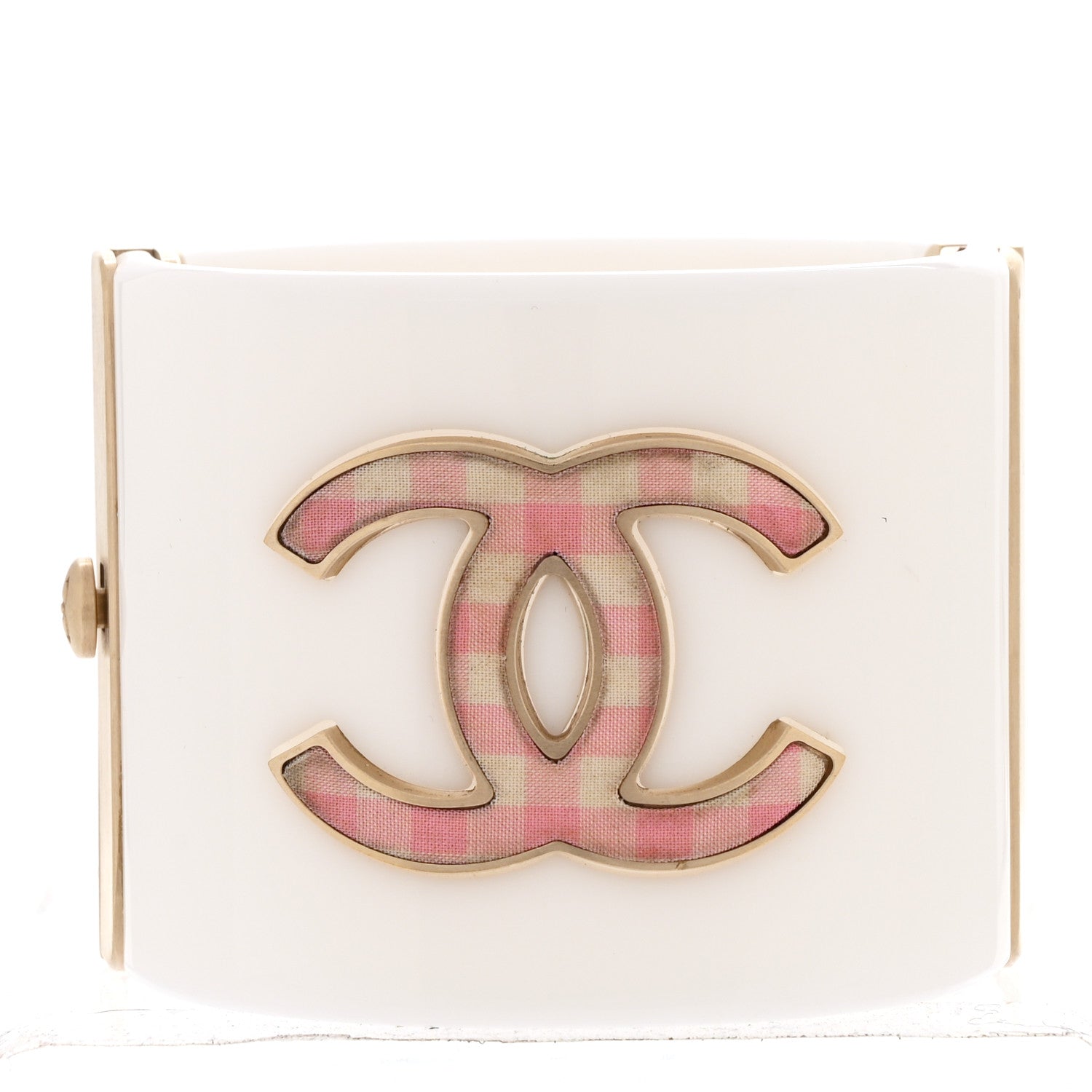 Chanel Resin Gingham CC Cuff White Pink 1771292 – FASHIONPHILE