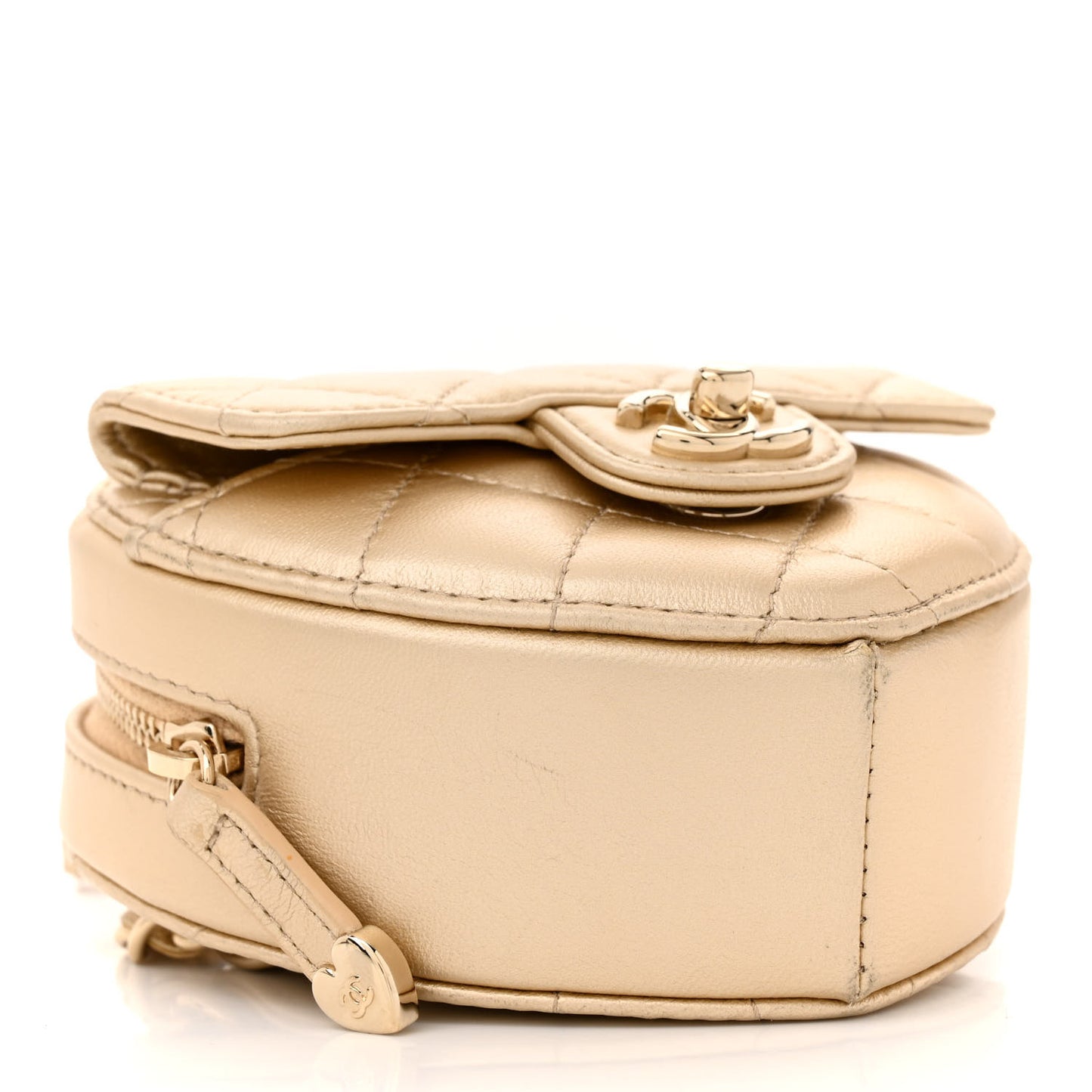 Metallic Lambskin Quilted CC In Love Heart Waist Belt Bag With Chain Gold