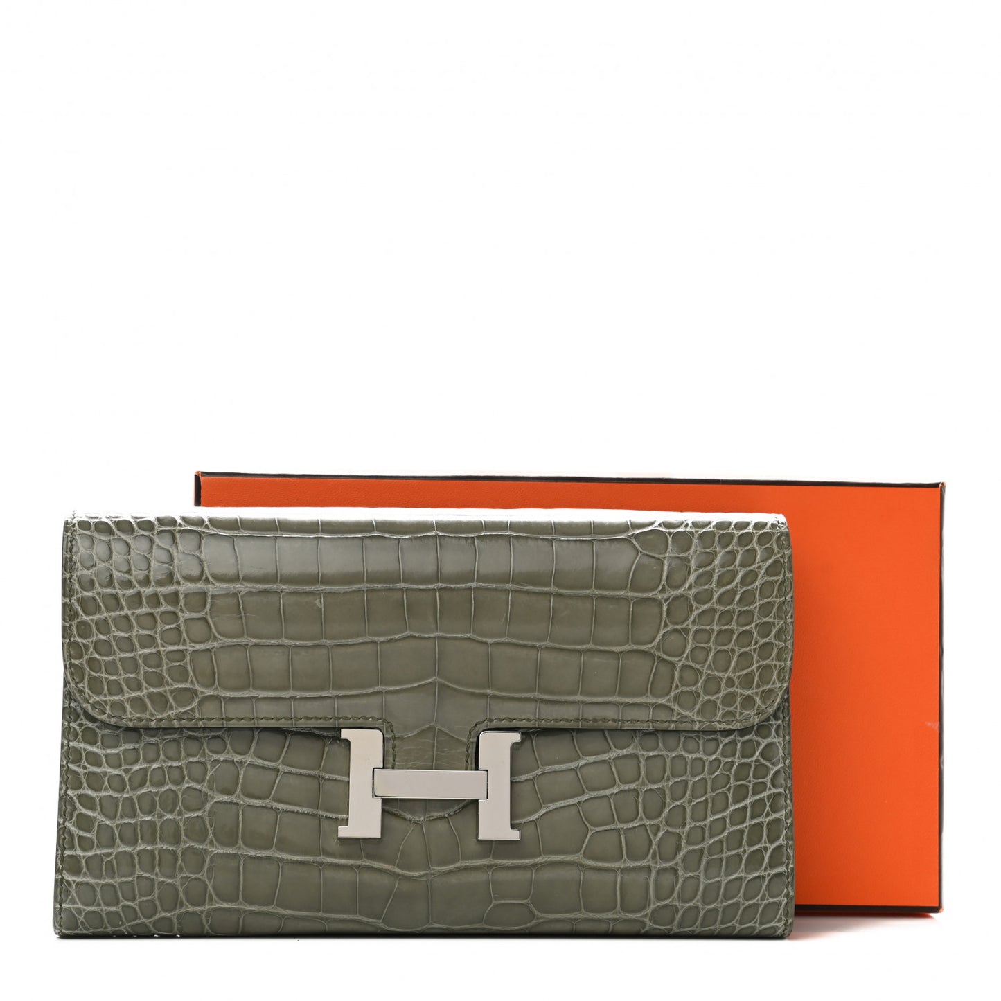 Shiny Alligator Constance Long Wallet Gris Tourterelle