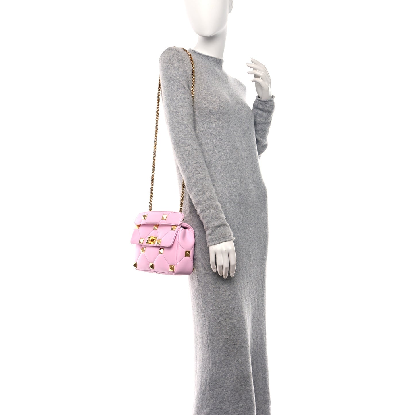 Nappa Medium Roman Stud Shoulder Bag Pink Borealis